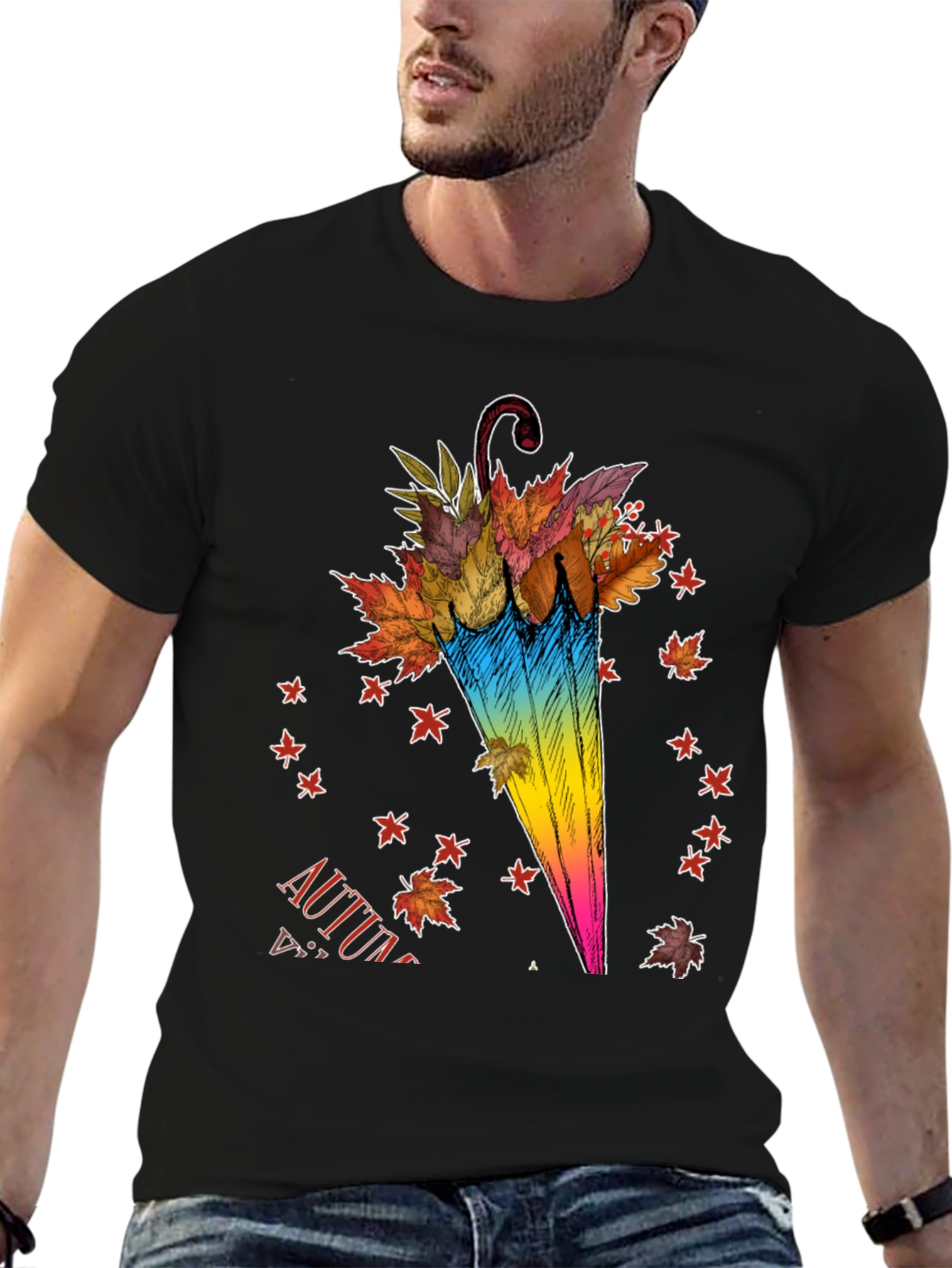Autumn Umbrella T-Shirt - Fall Leaves Design