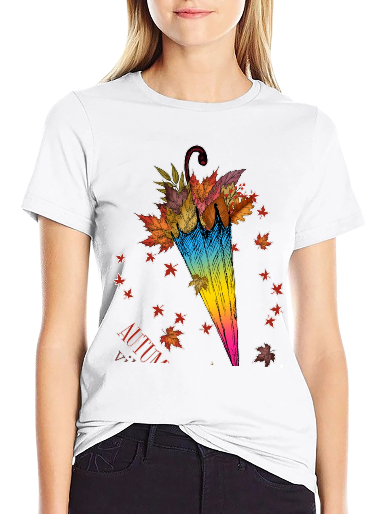 Autumn Umbrella T-Shirt - Fall Leaves Design