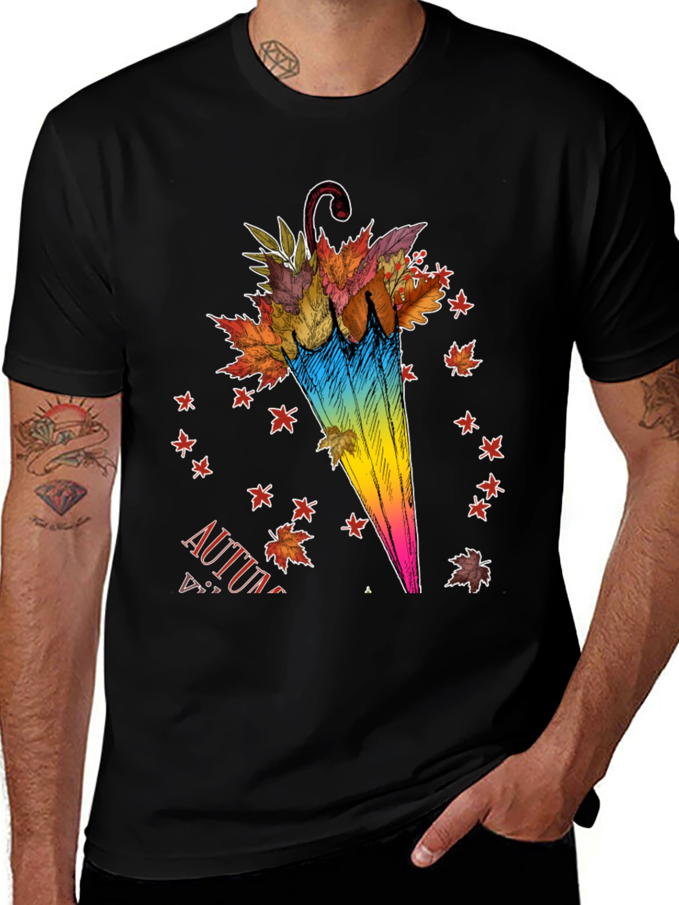 Autumn Umbrella T-Shirt - Fall Leaves Design