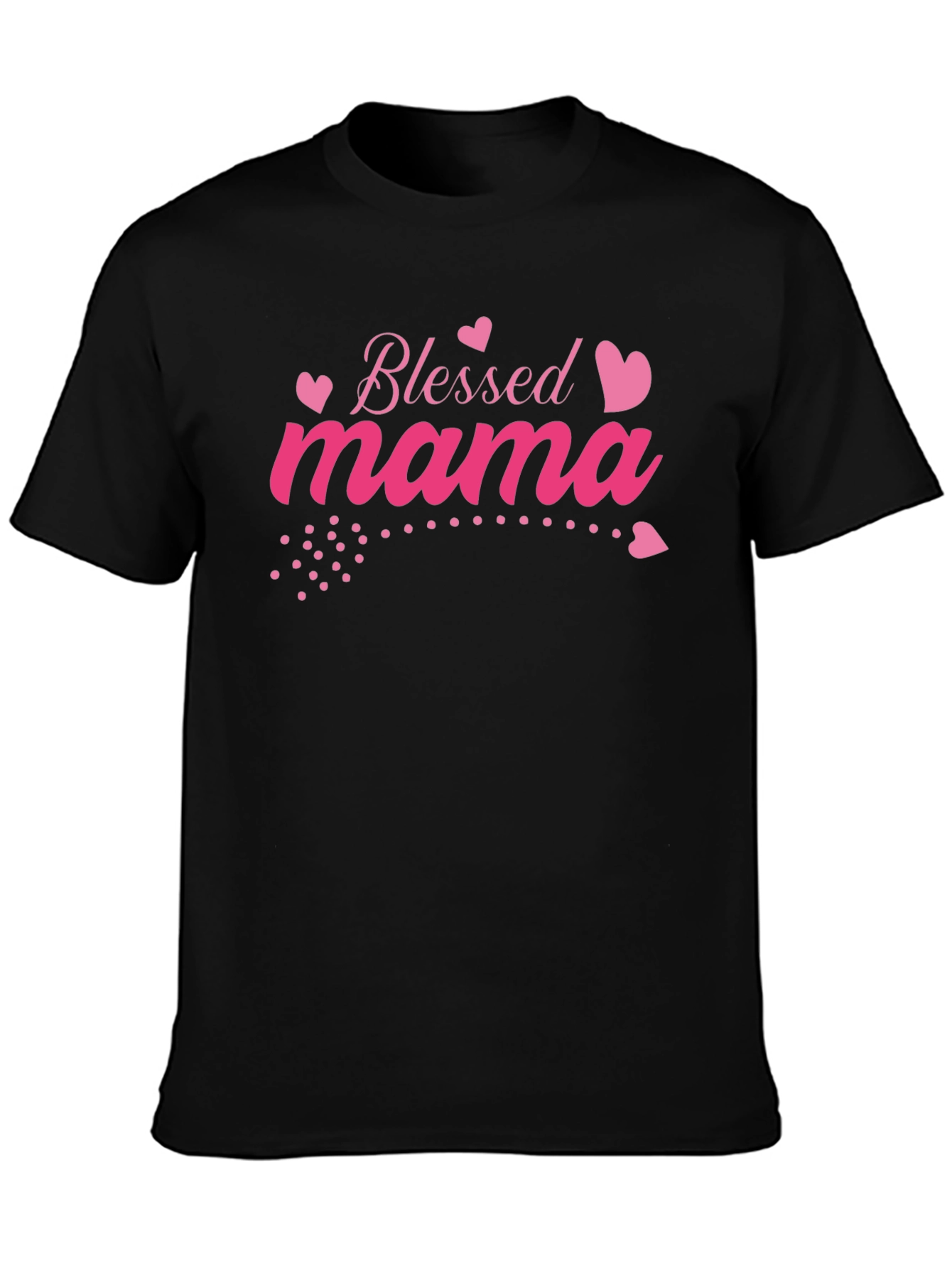 Blessed Mama Pink Heart Graphic Black T-Shirt