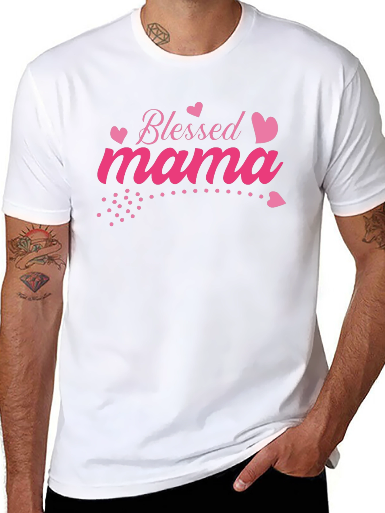 Blessed Mama Pink Heart Graphic Black T-Shirt