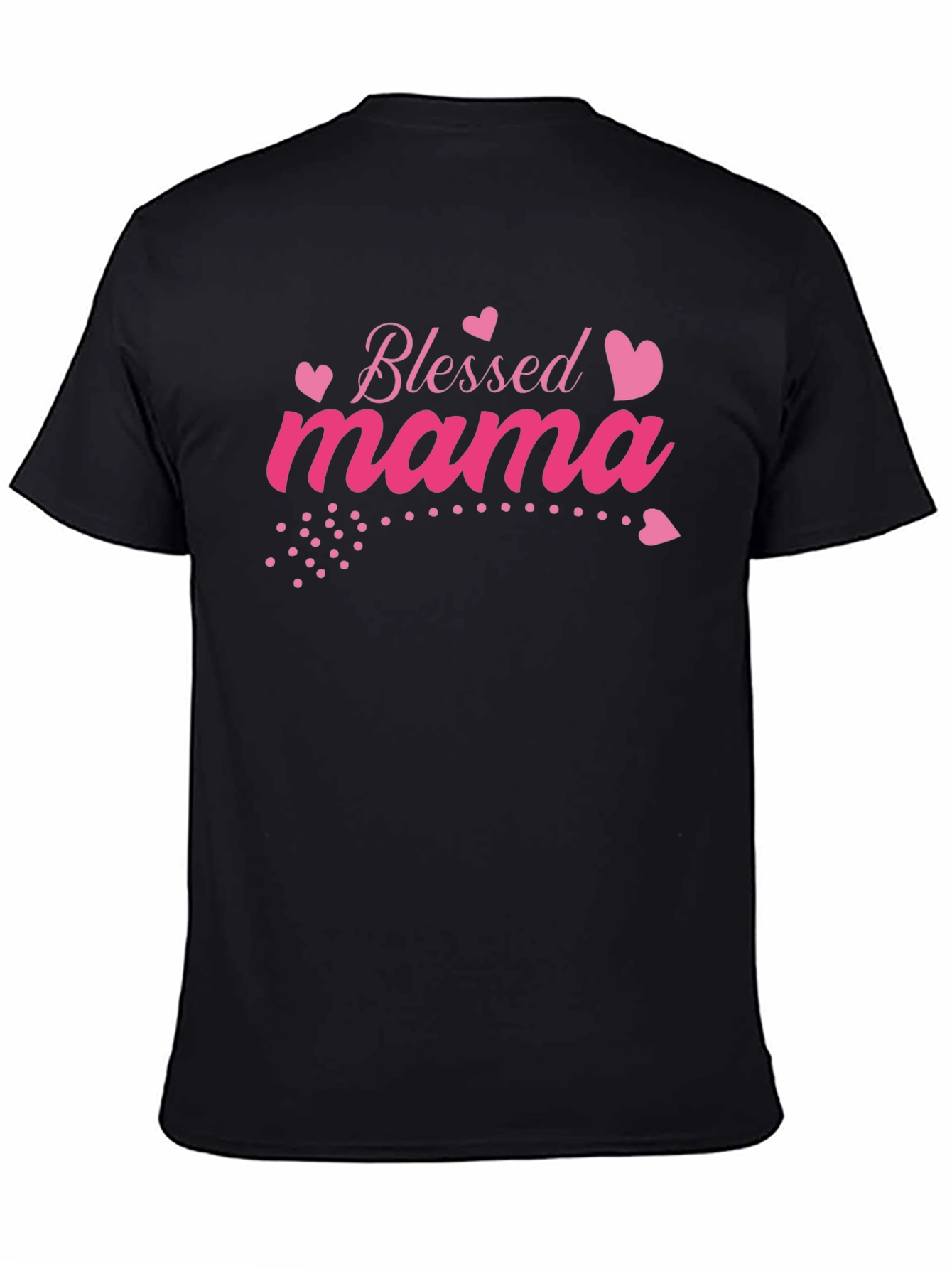 Blessed Mama Pink Heart Graphic Black T-Shirt