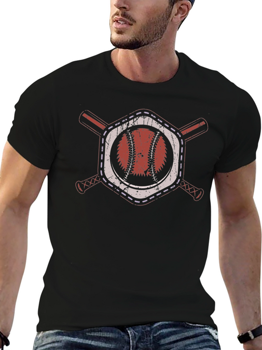 Baseball Graphic Tee - Crossed Bats & Ball Design