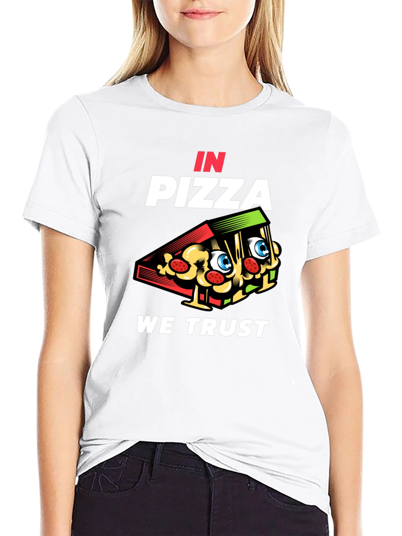 In Pizza We Trust Black Graphic Tee