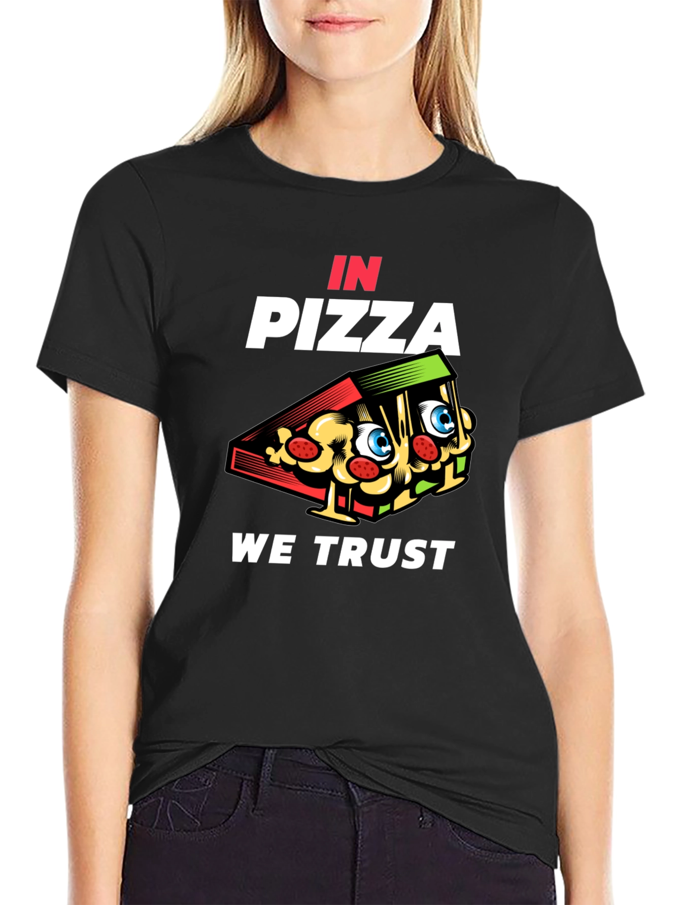 In Pizza We Trust Black Graphic Tee