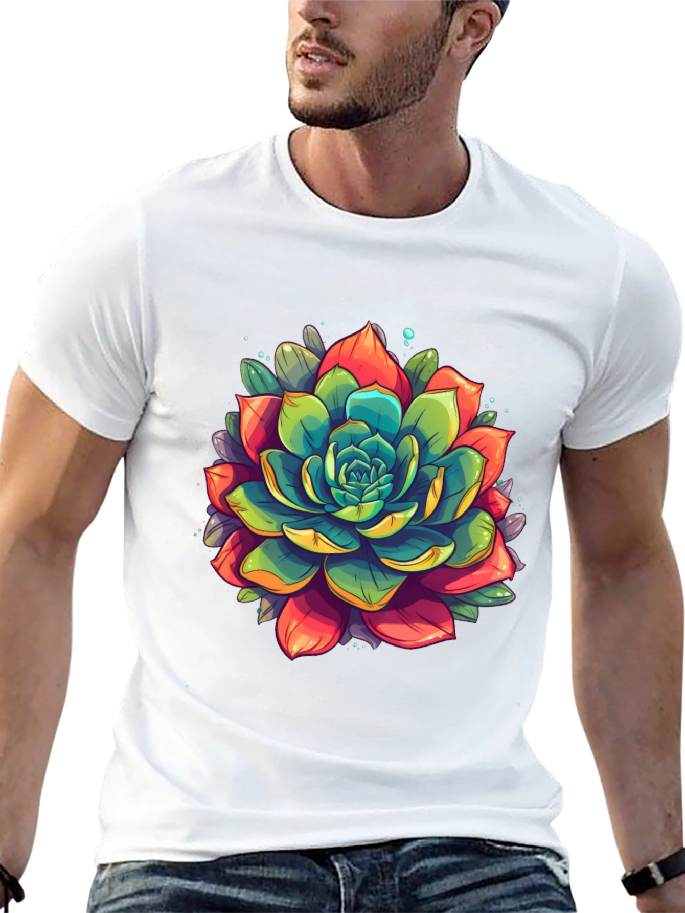 Succulent Graphic Print Black T-Shirt