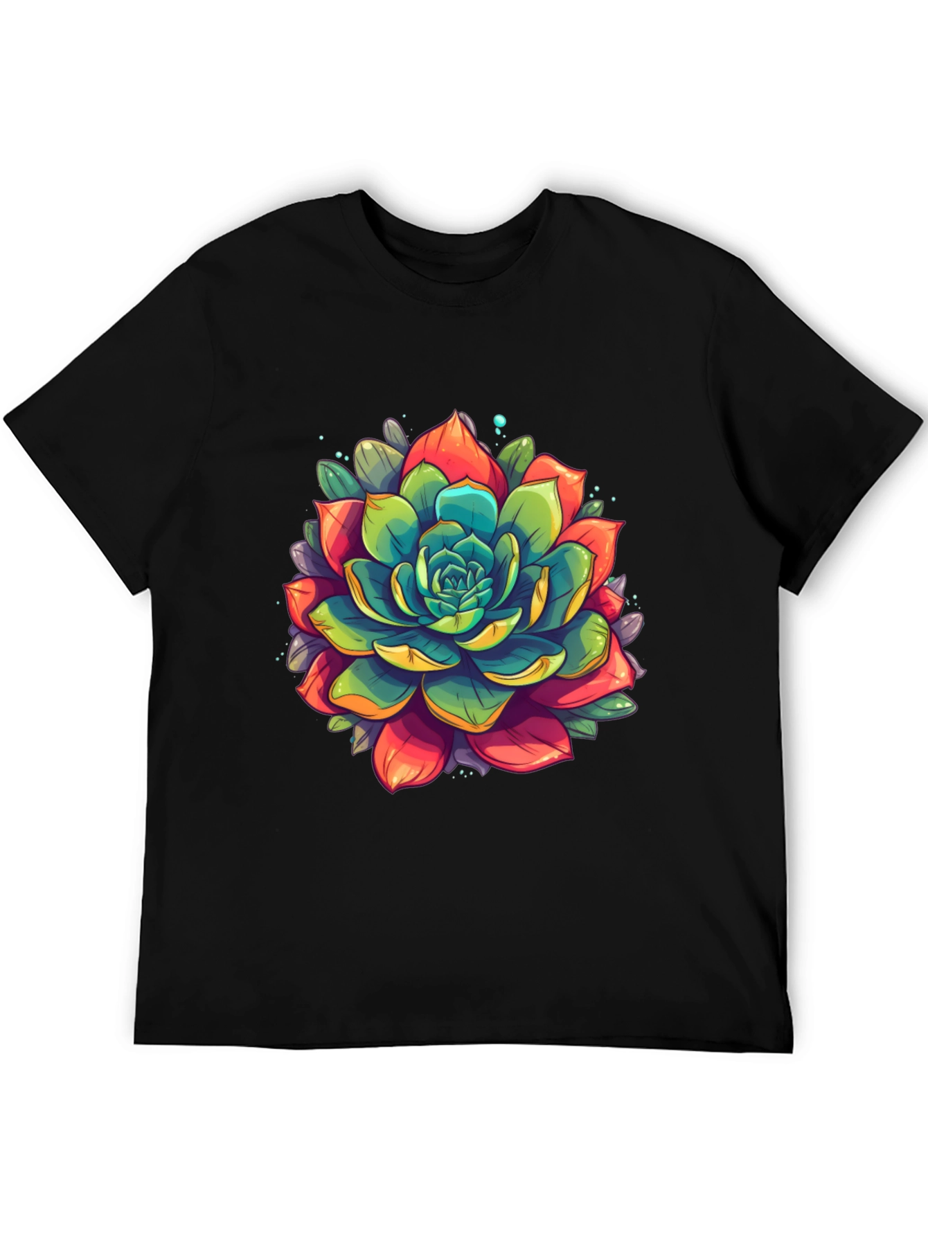 Succulent Graphic Print Black T-Shirt
