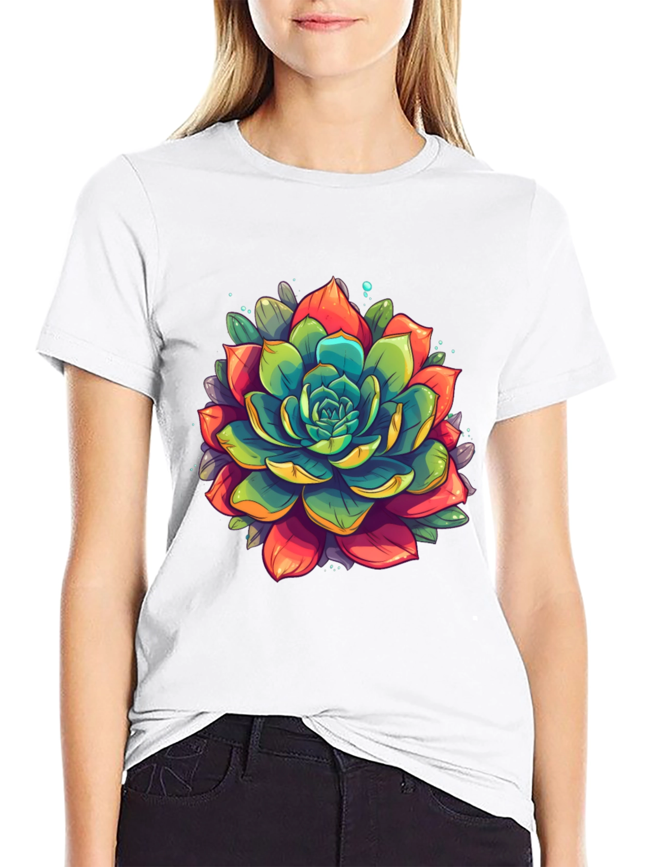 Succulent Graphic Print Black T-Shirt
