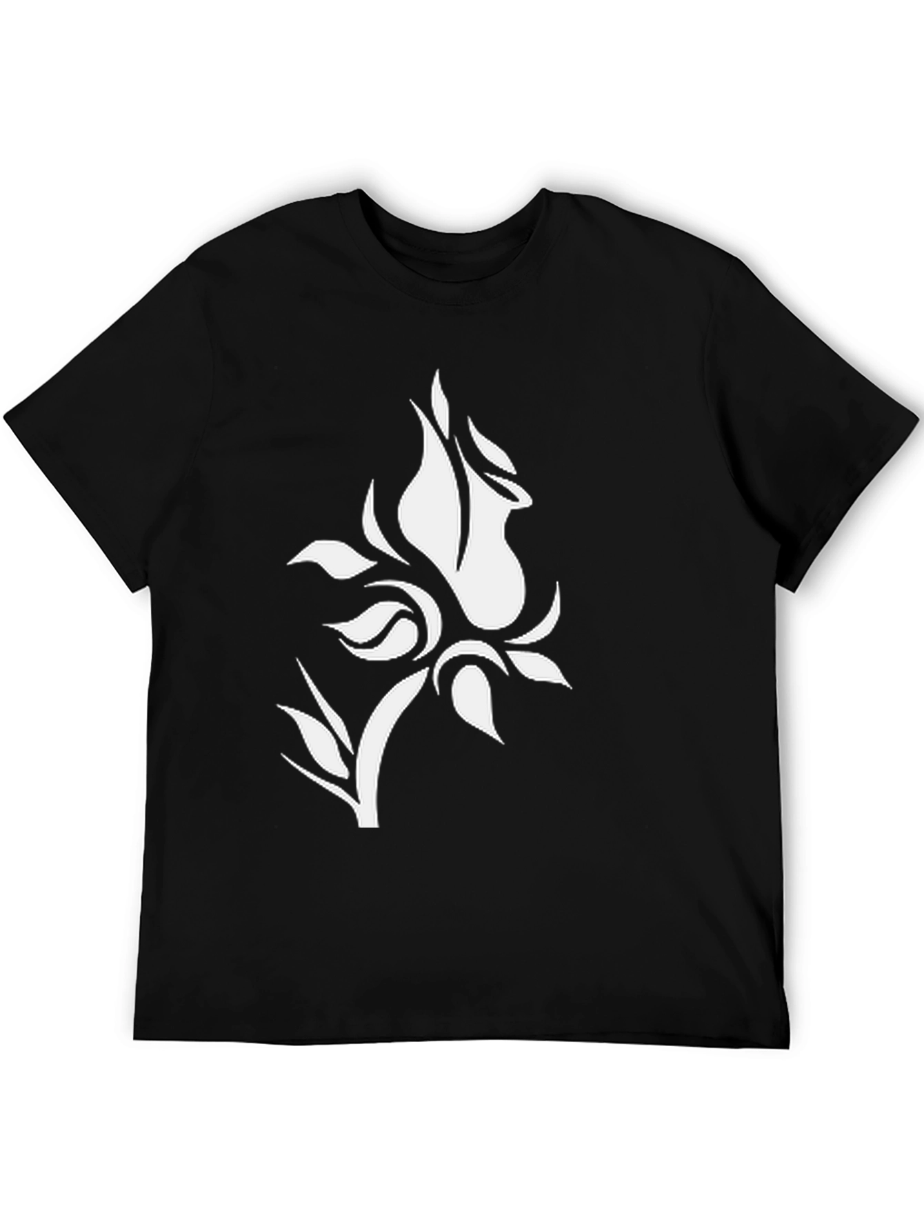 Black T-Shirt with White Floral Design