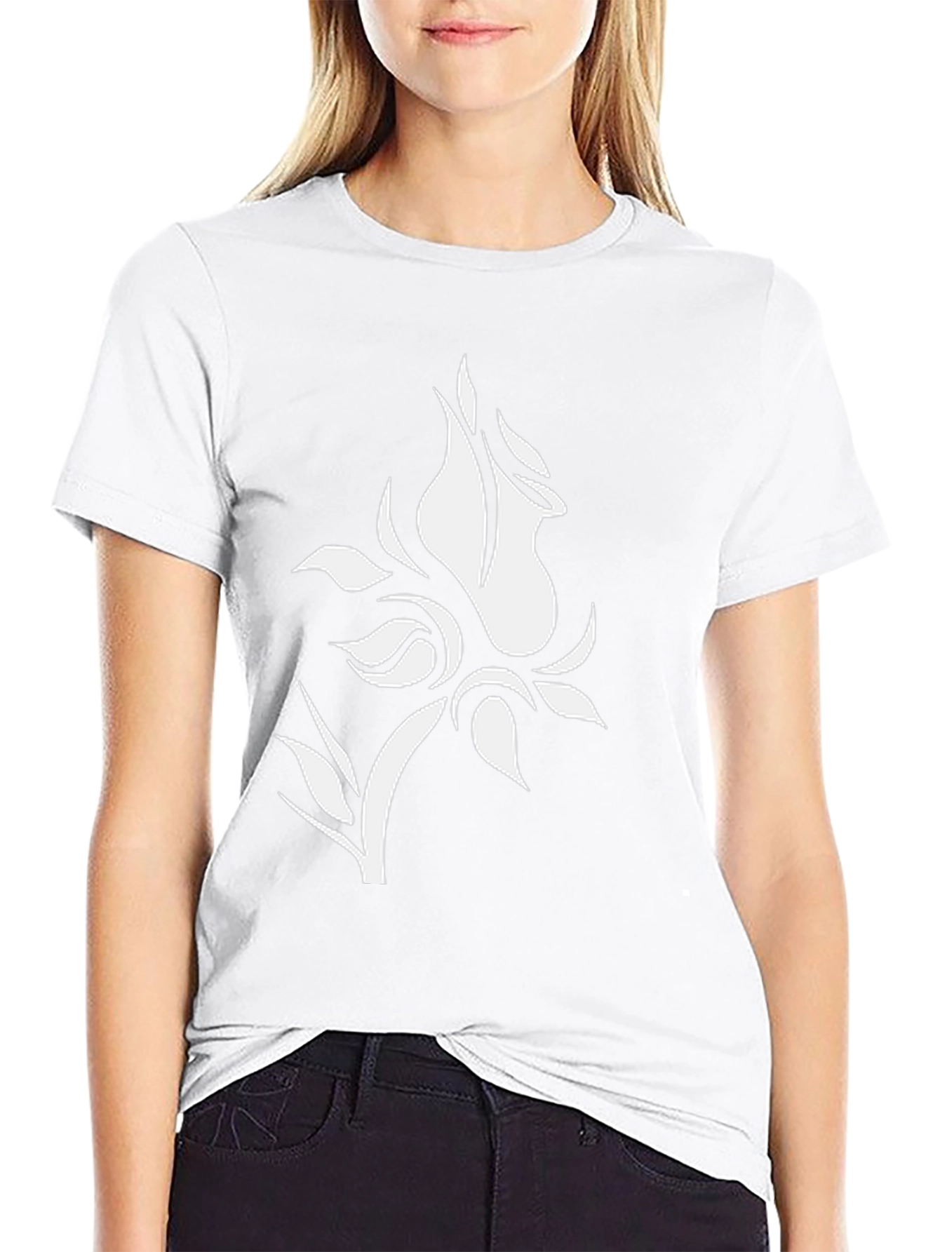 Black T-Shirt with White Floral Design
