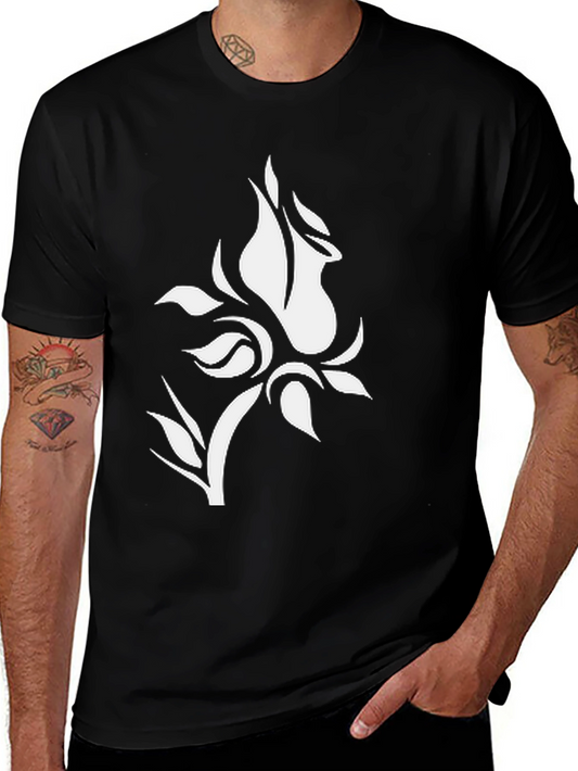 Black T-Shirt with White Floral Design
