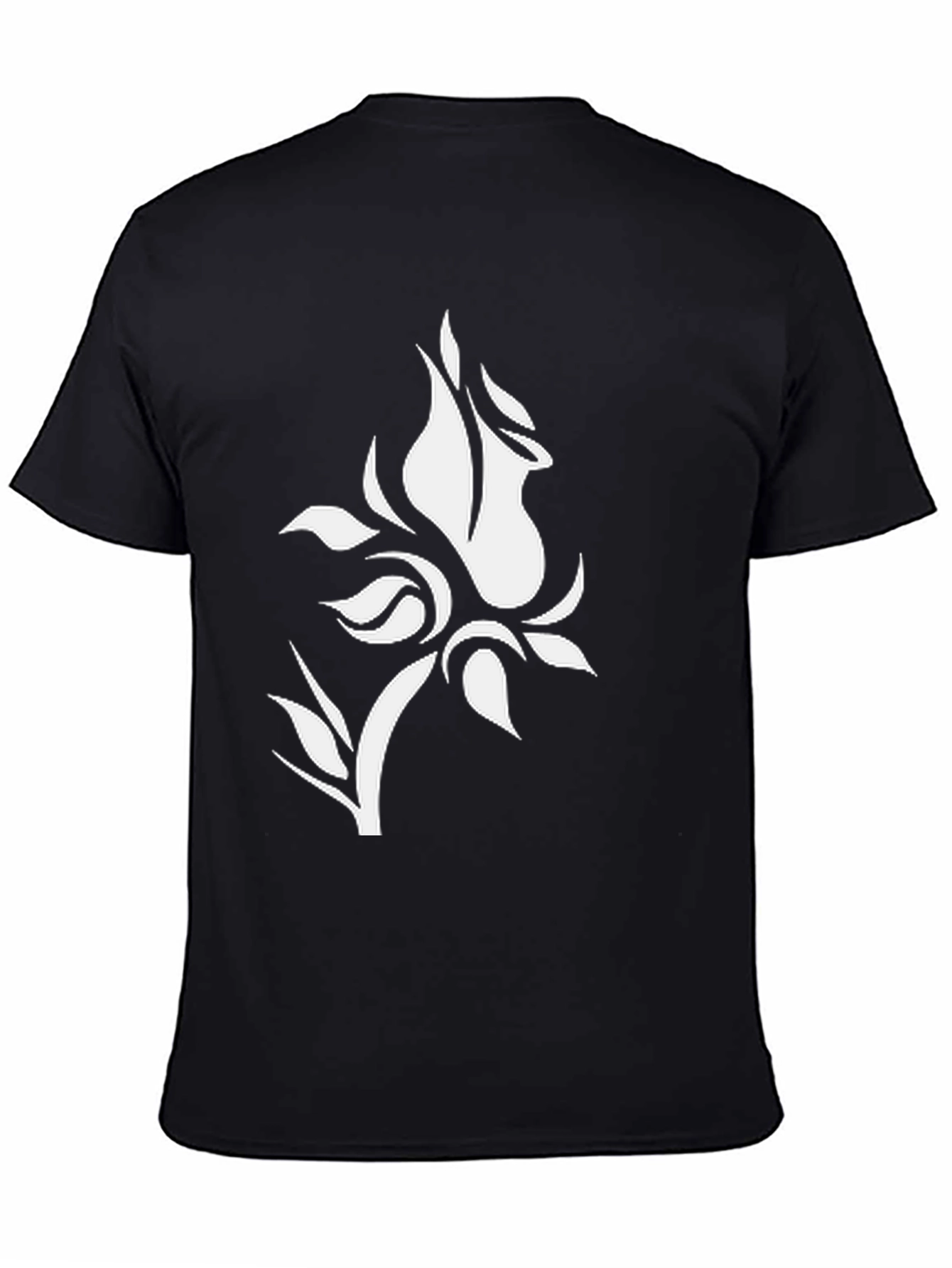 Black T-Shirt with White Floral Design