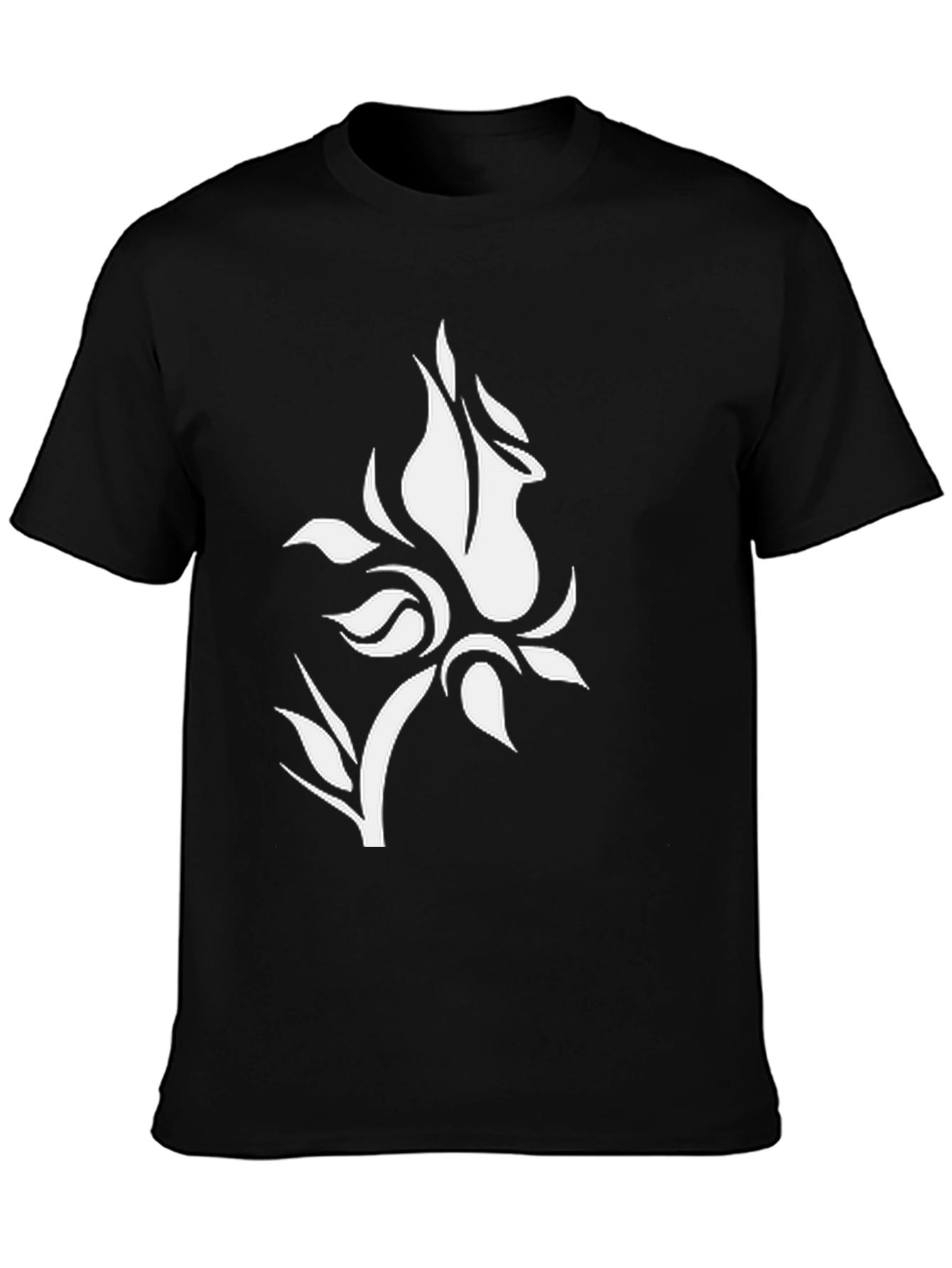 Black T-Shirt with White Floral Design