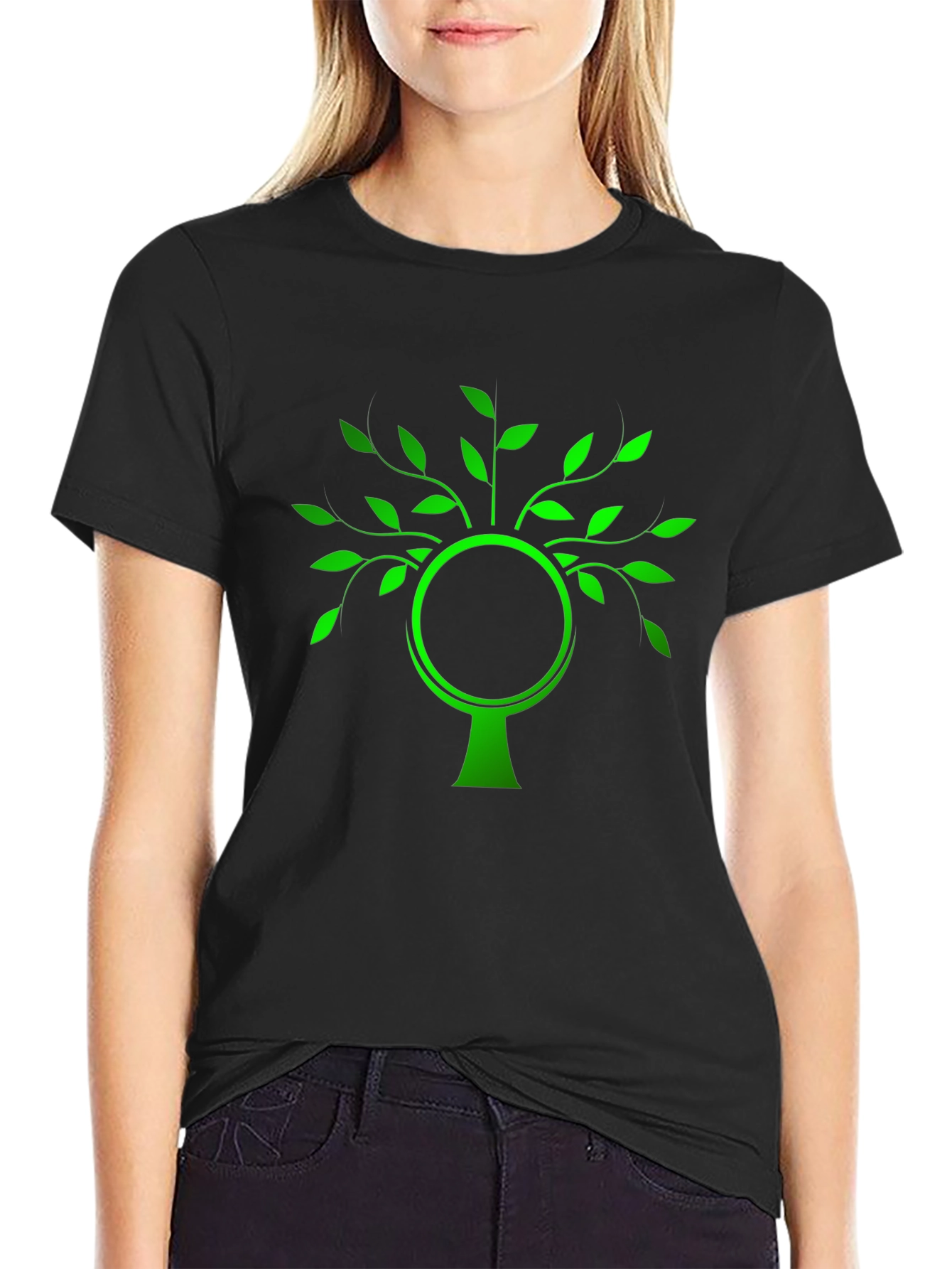 Green Tree Graphic Black T-Shirt