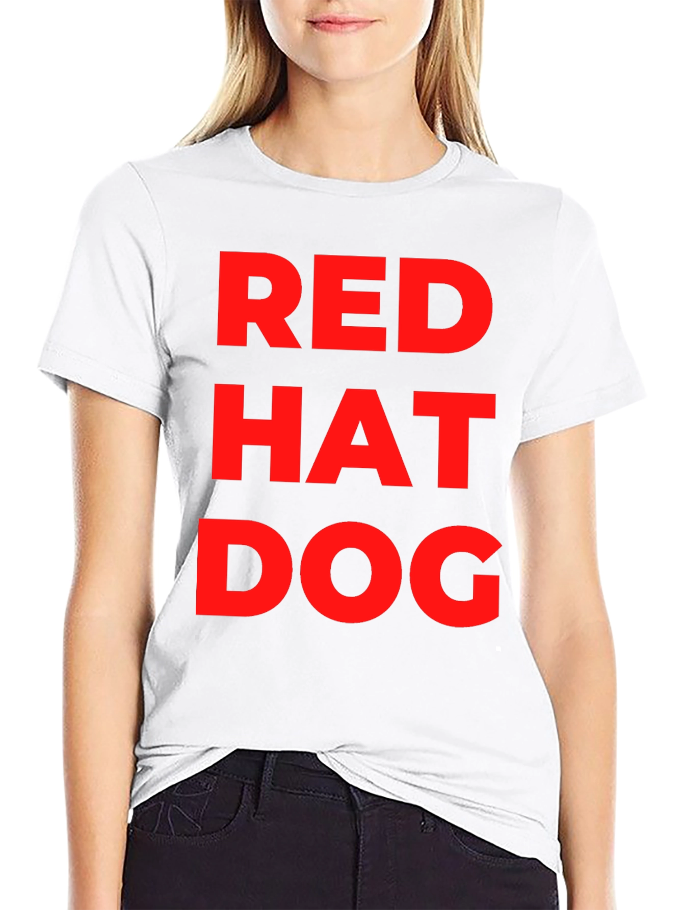 Red Hat Dog Graphic T-Shirt - Funny Casual Tee