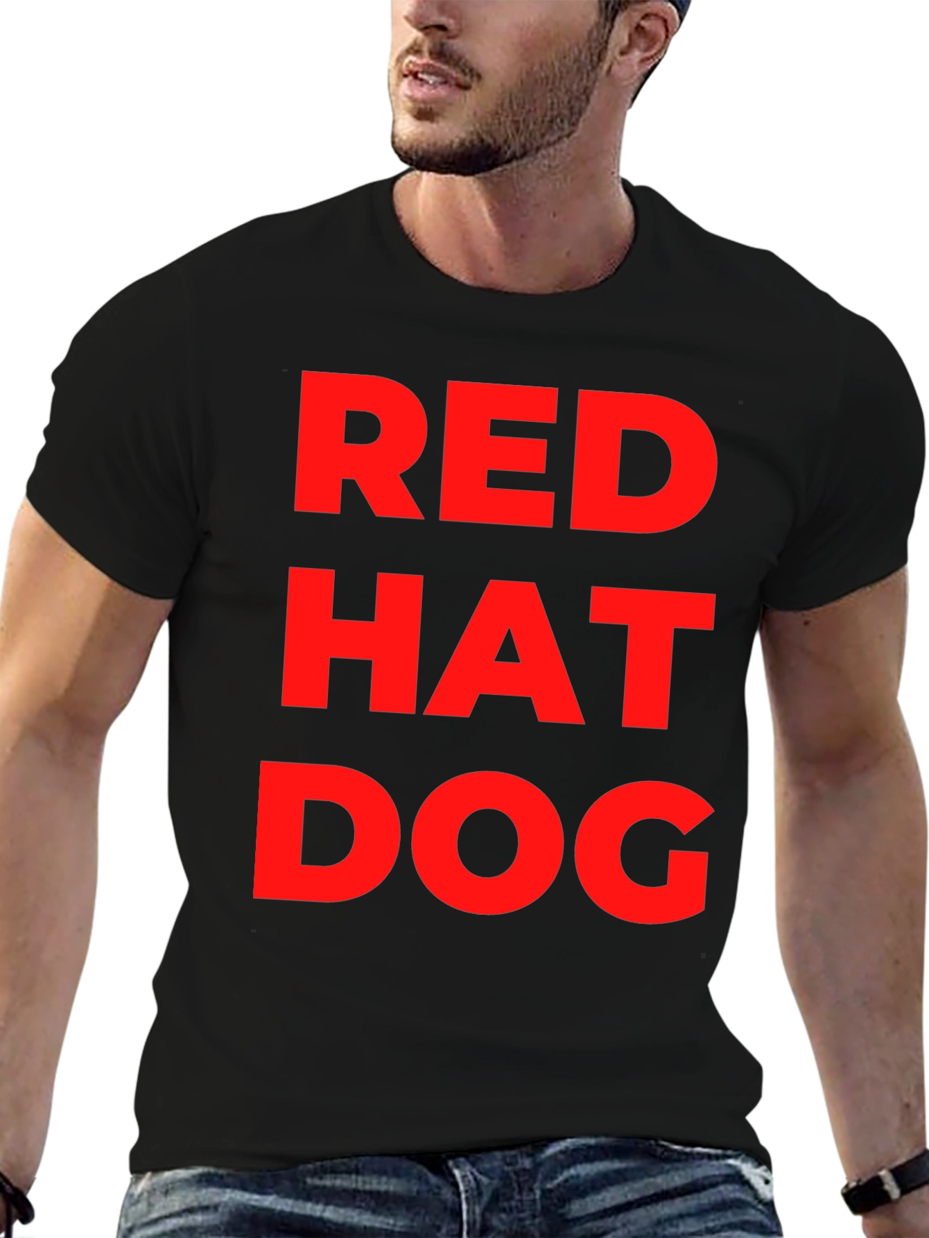 Red Hat Dog Graphic T-Shirt - Funny Casual Tee