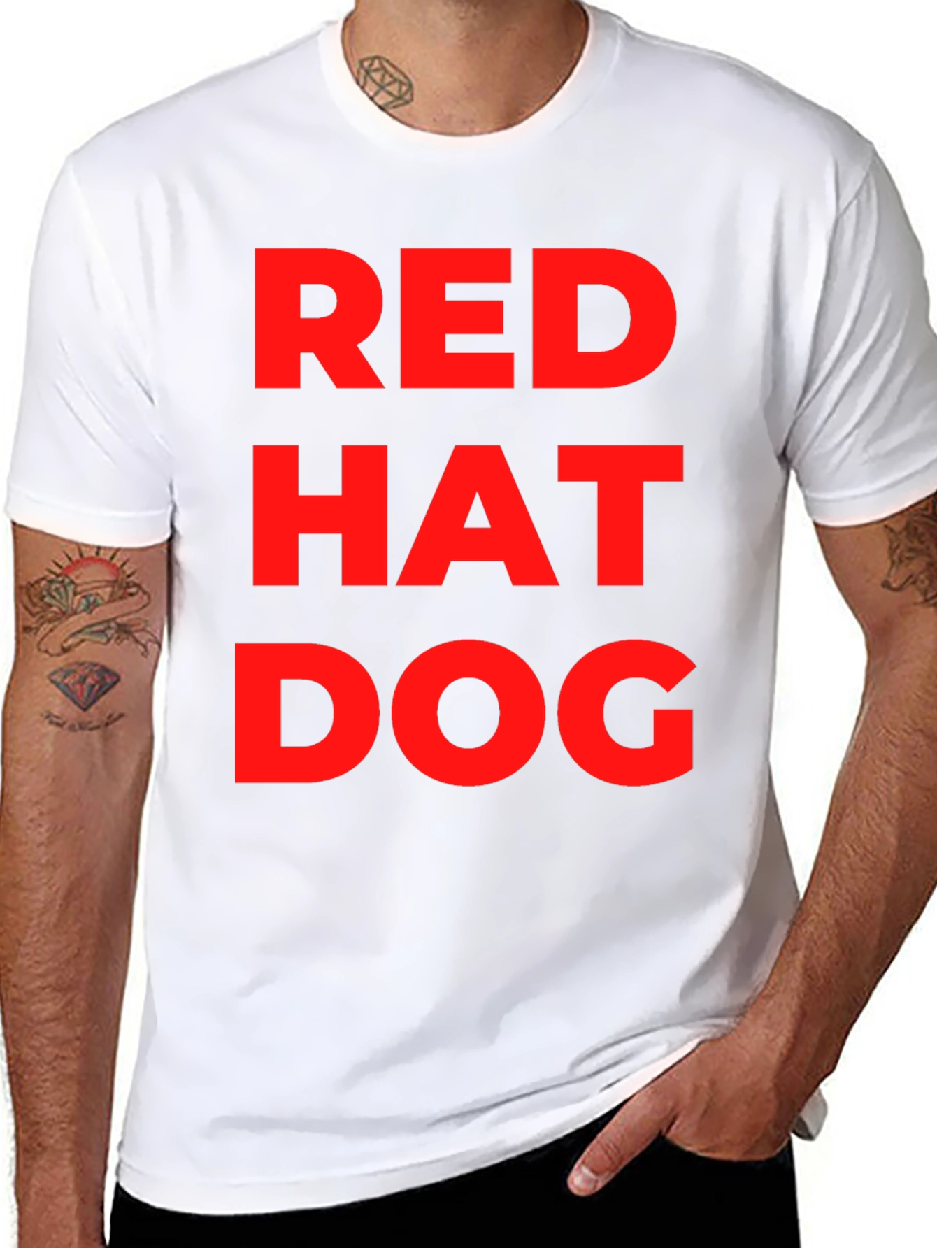 Red Hat Dog Graphic T-Shirt - Funny Casual Tee