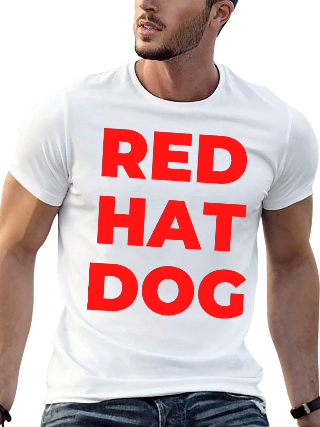 Red Hat Dog Graphic T-Shirt - Funny Casual Tee
