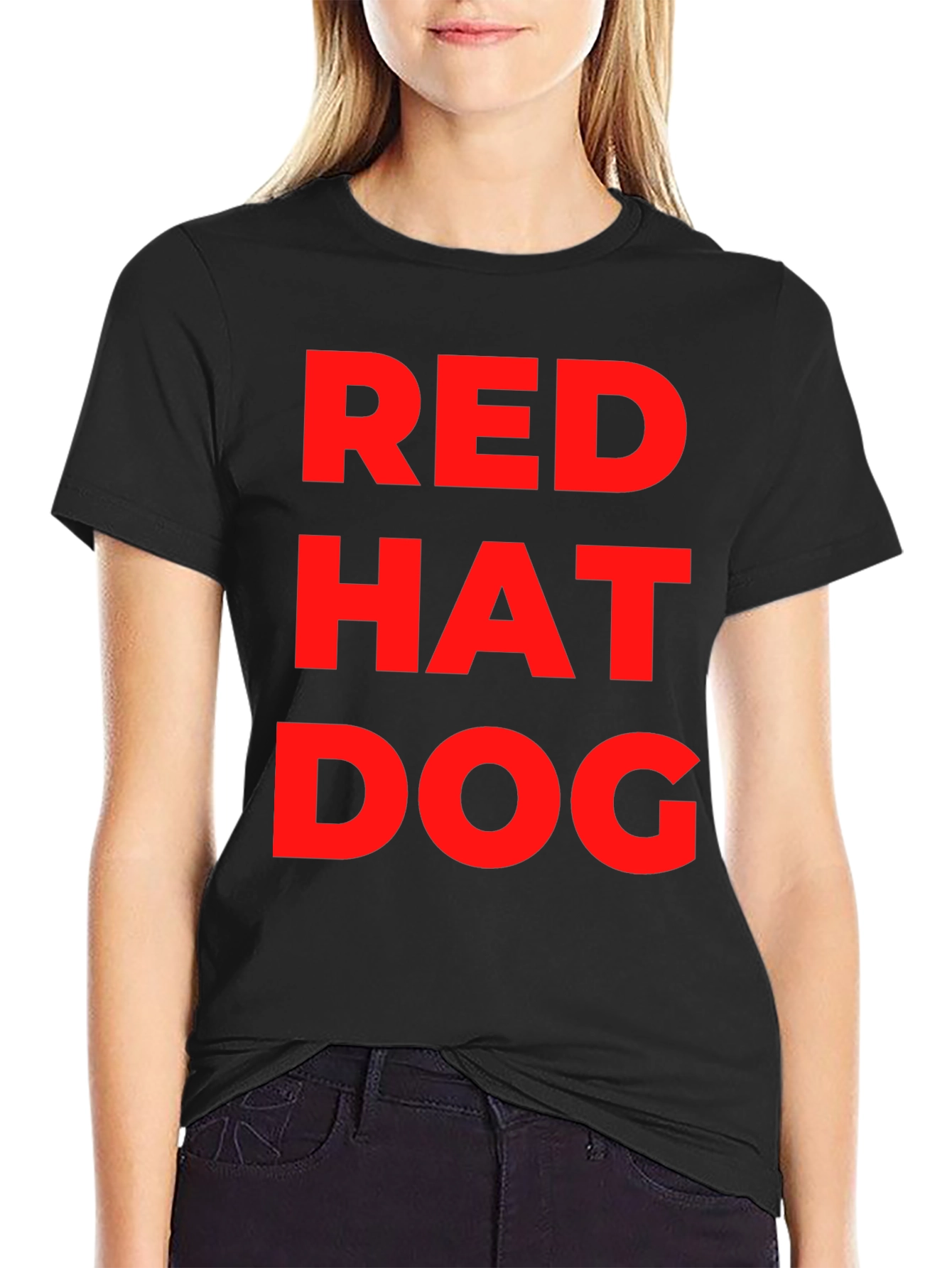 Red Hat Dog Graphic T-Shirt - Funny Casual Tee