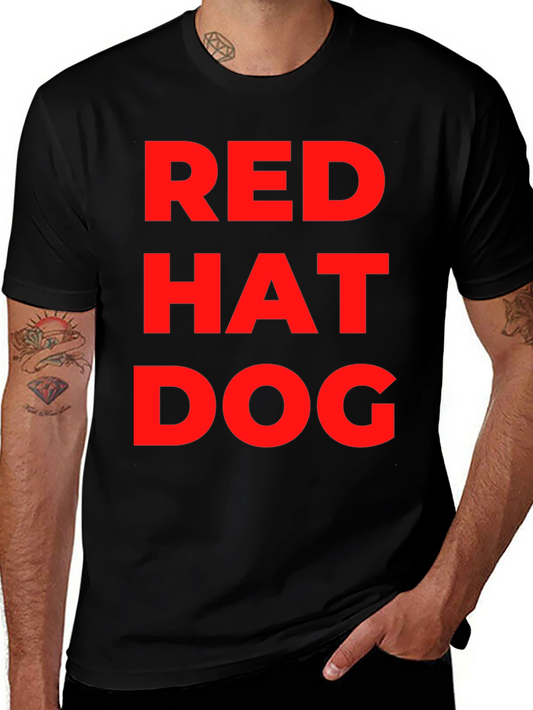 Red Hat Dog Graphic T-Shirt - Funny Casual Tee