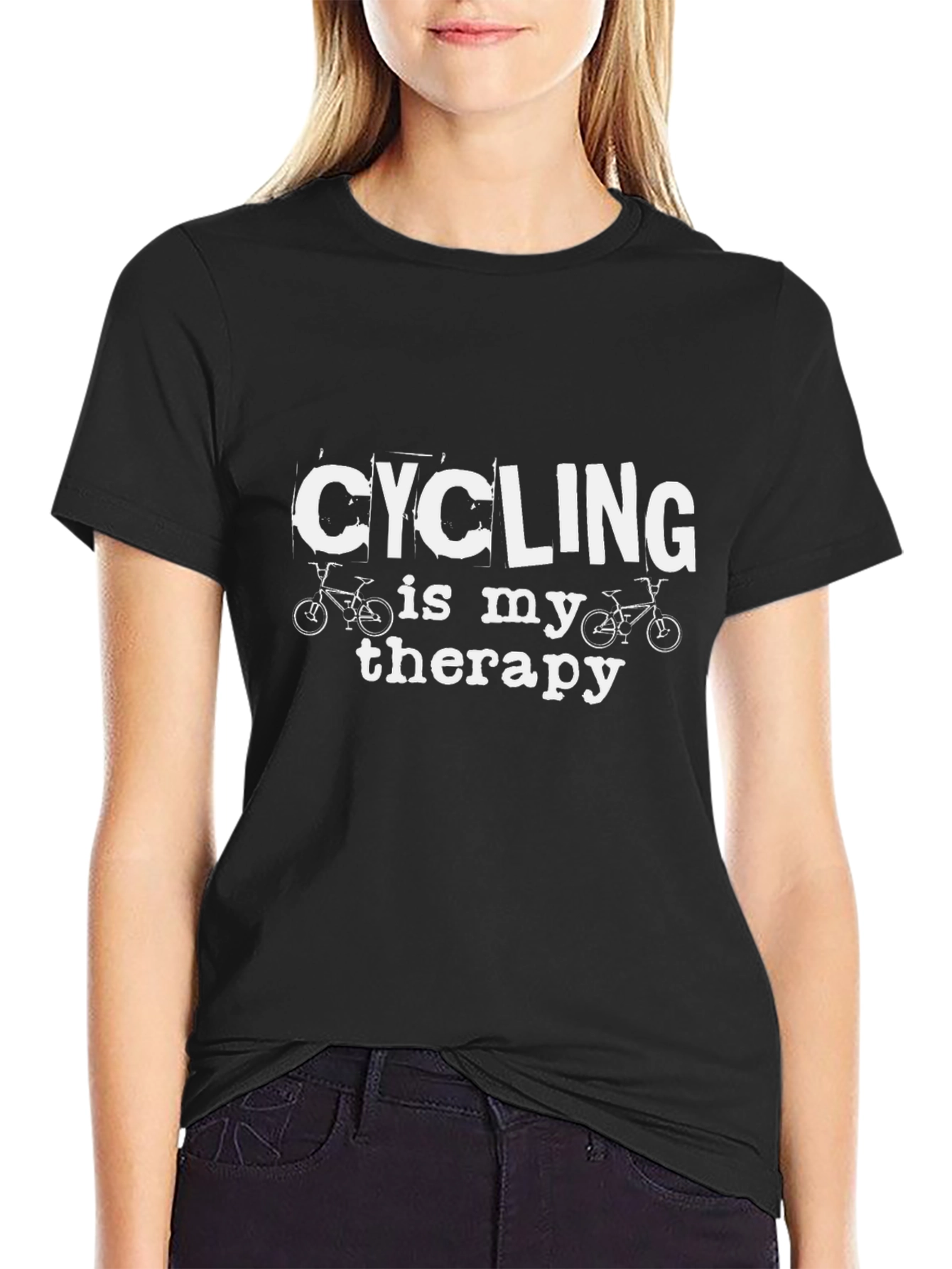 Cycling is My Therapy Black T-Shirt