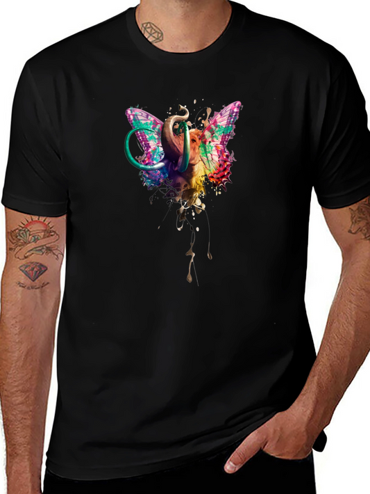 Butterfly Elephant Black T-Shirt