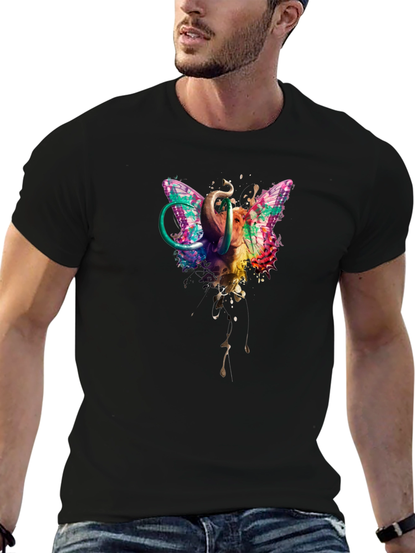 Butterfly Elephant Black T-Shirt