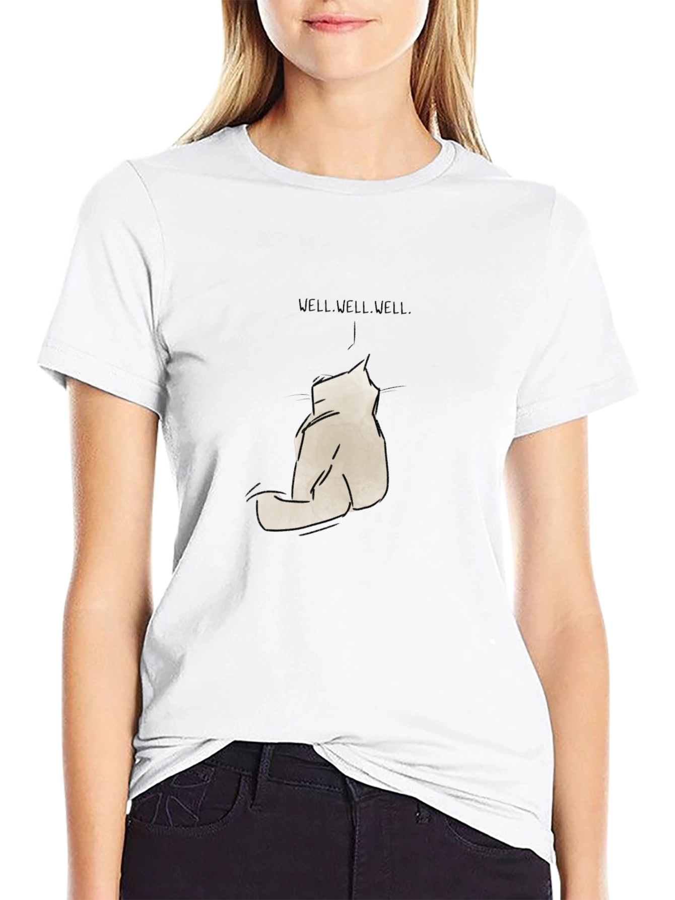 Minimalist Cat Sketch Graphic Black T-Shirt