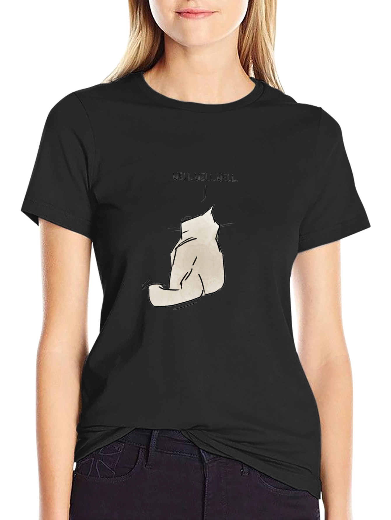 Minimalist Cat Sketch Graphic Black T-Shirt