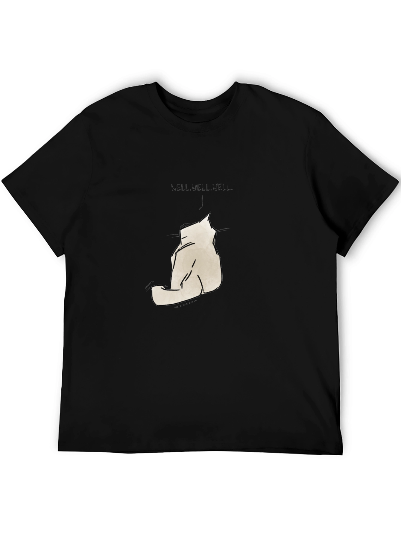 Minimalist Cat Sketch Graphic Black T-Shirt