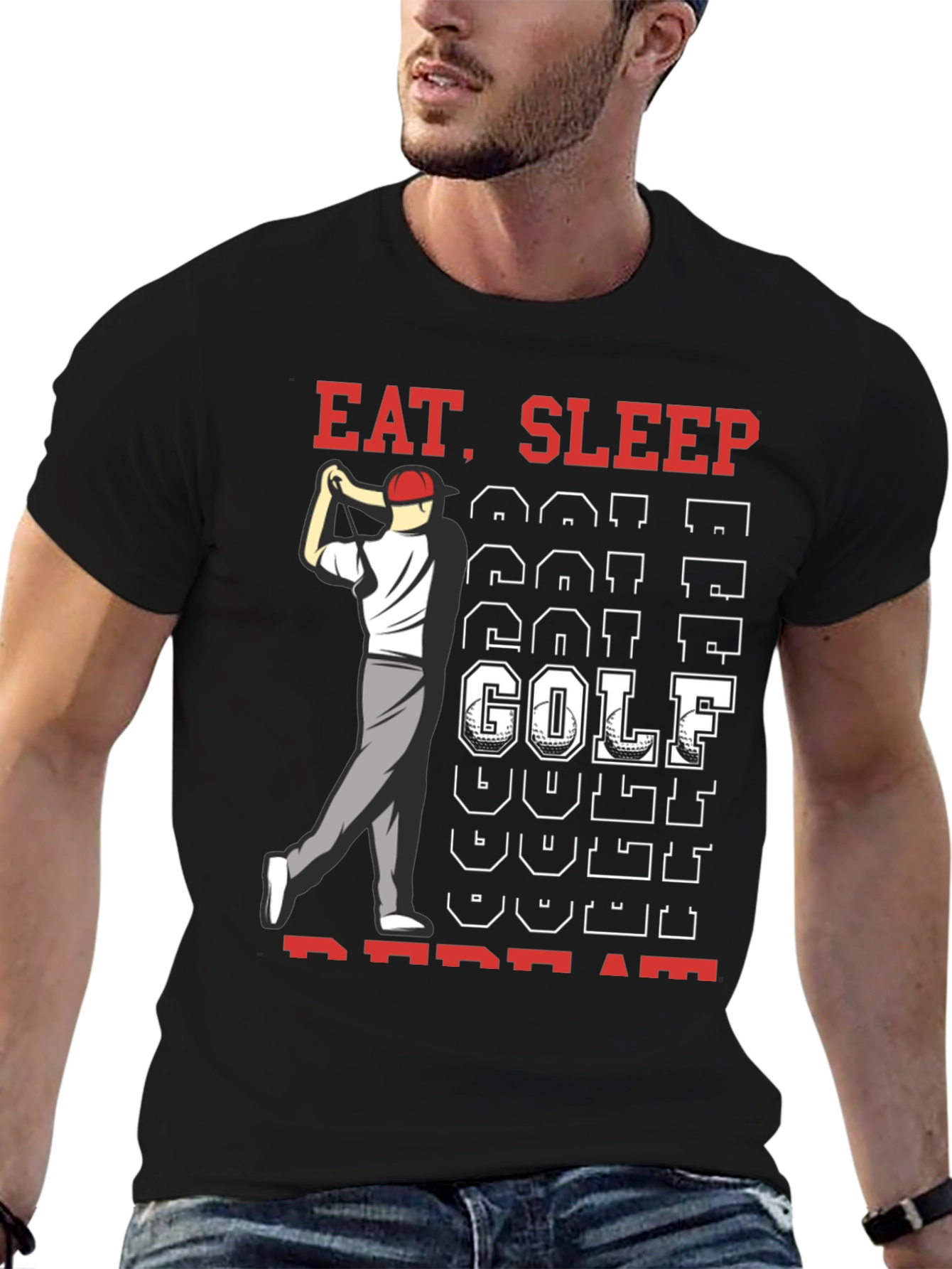 Eat Sleep Golf Repeat Black Graphic Tee