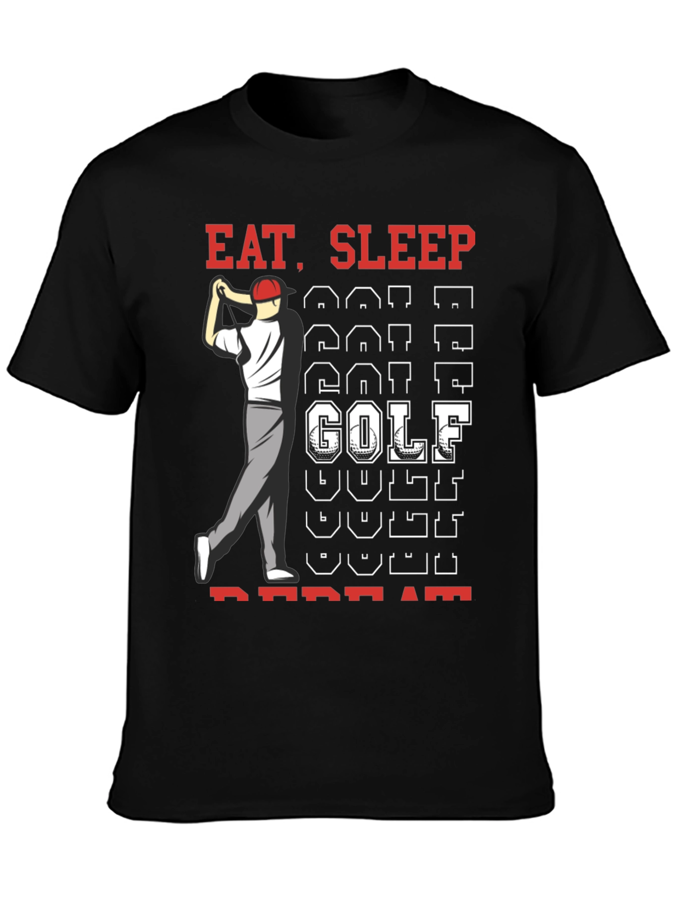 Eat Sleep Golf Repeat Black Graphic Tee
