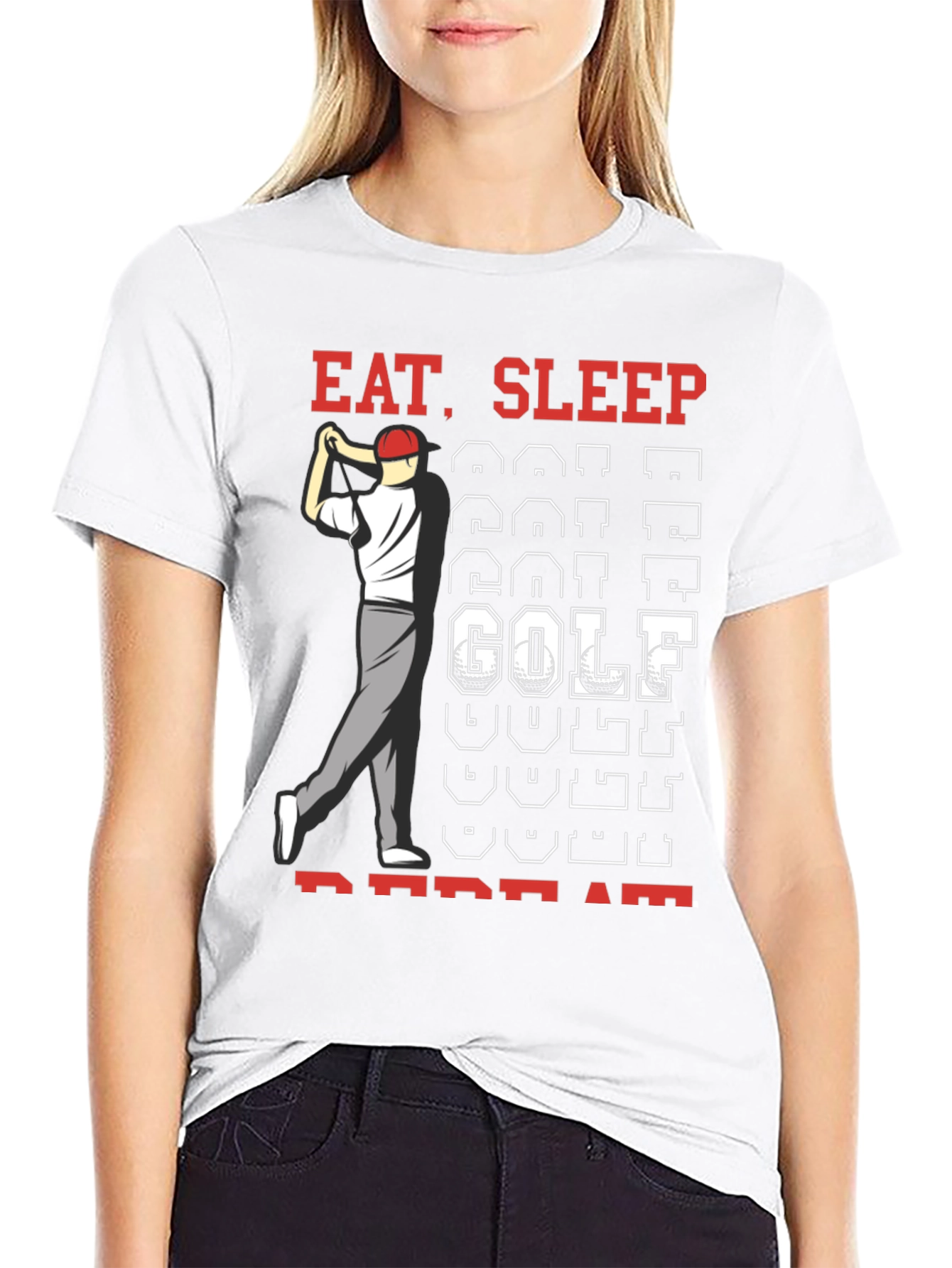 Eat Sleep Golf Repeat Black Graphic Tee