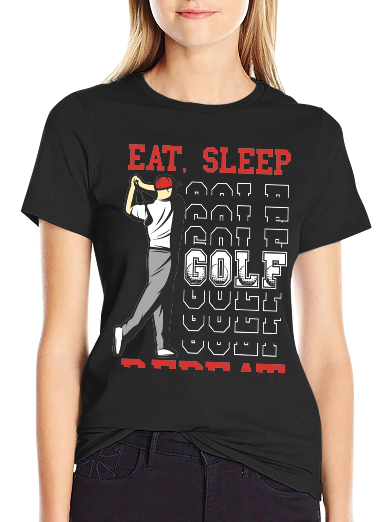Eat Sleep Golf Repeat Black Graphic Tee