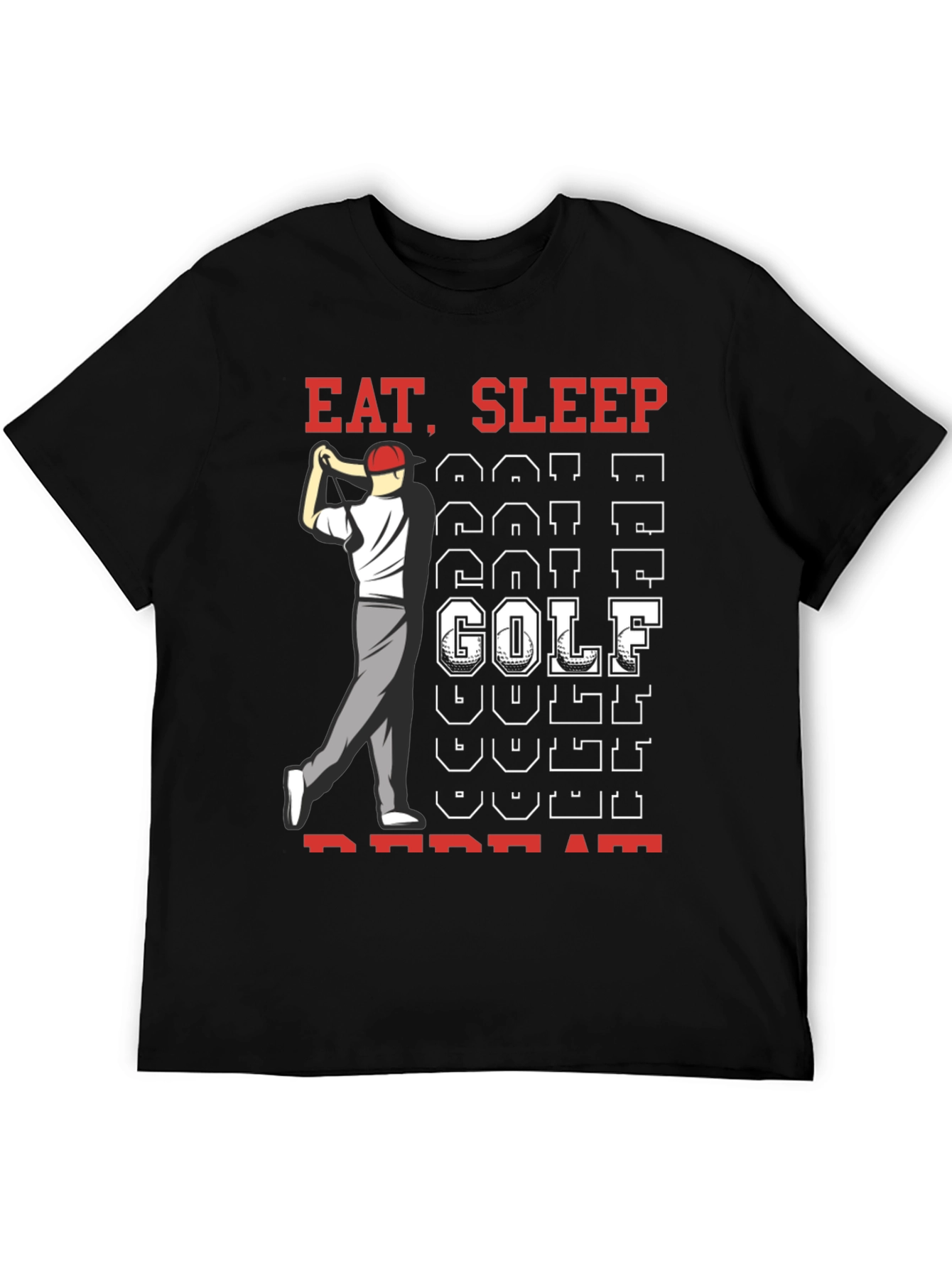 Eat Sleep Golf Repeat Black Graphic Tee