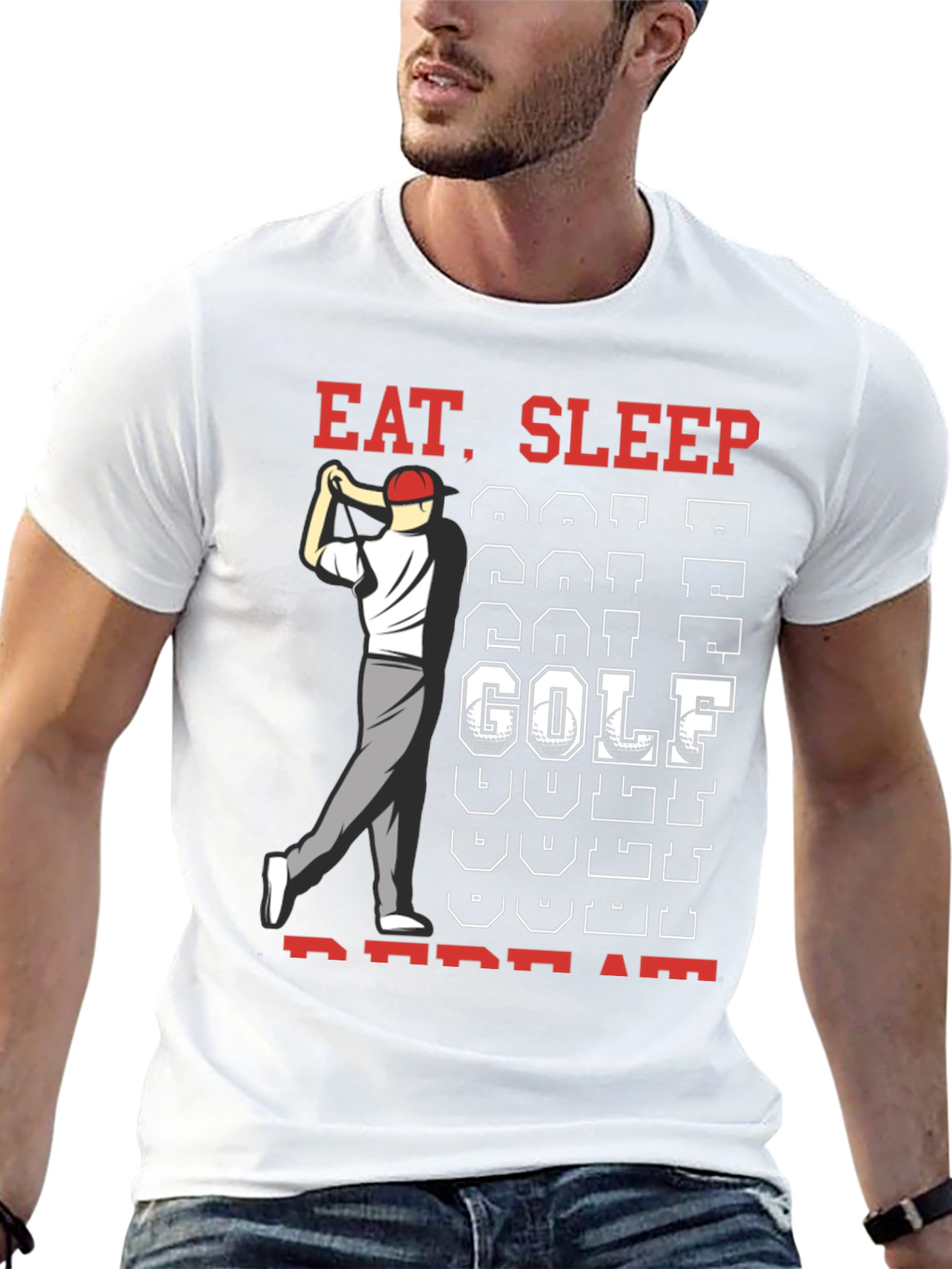 Eat Sleep Golf Repeat Black Graphic Tee