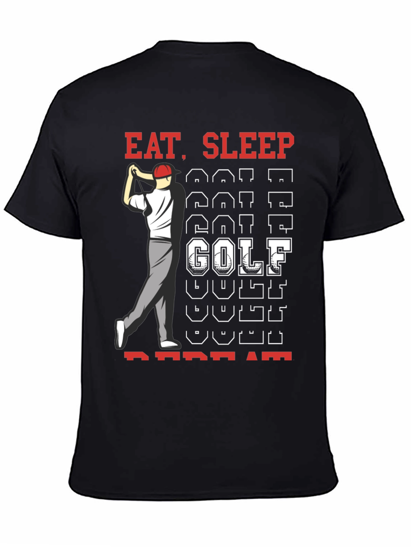 Eat Sleep Golf Repeat Black Graphic Tee