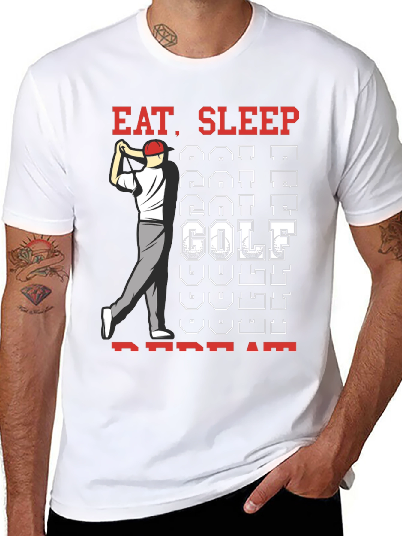 Eat Sleep Golf Repeat Black Graphic Tee