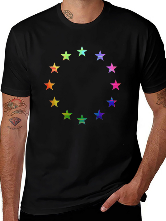 Rainbow Star Circle Black T-Shirt