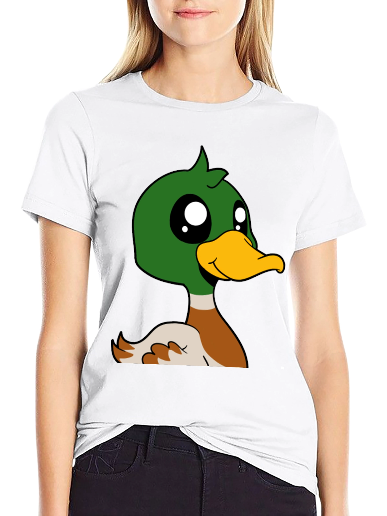 Duck Cartoon Graphic Black T-Shirt