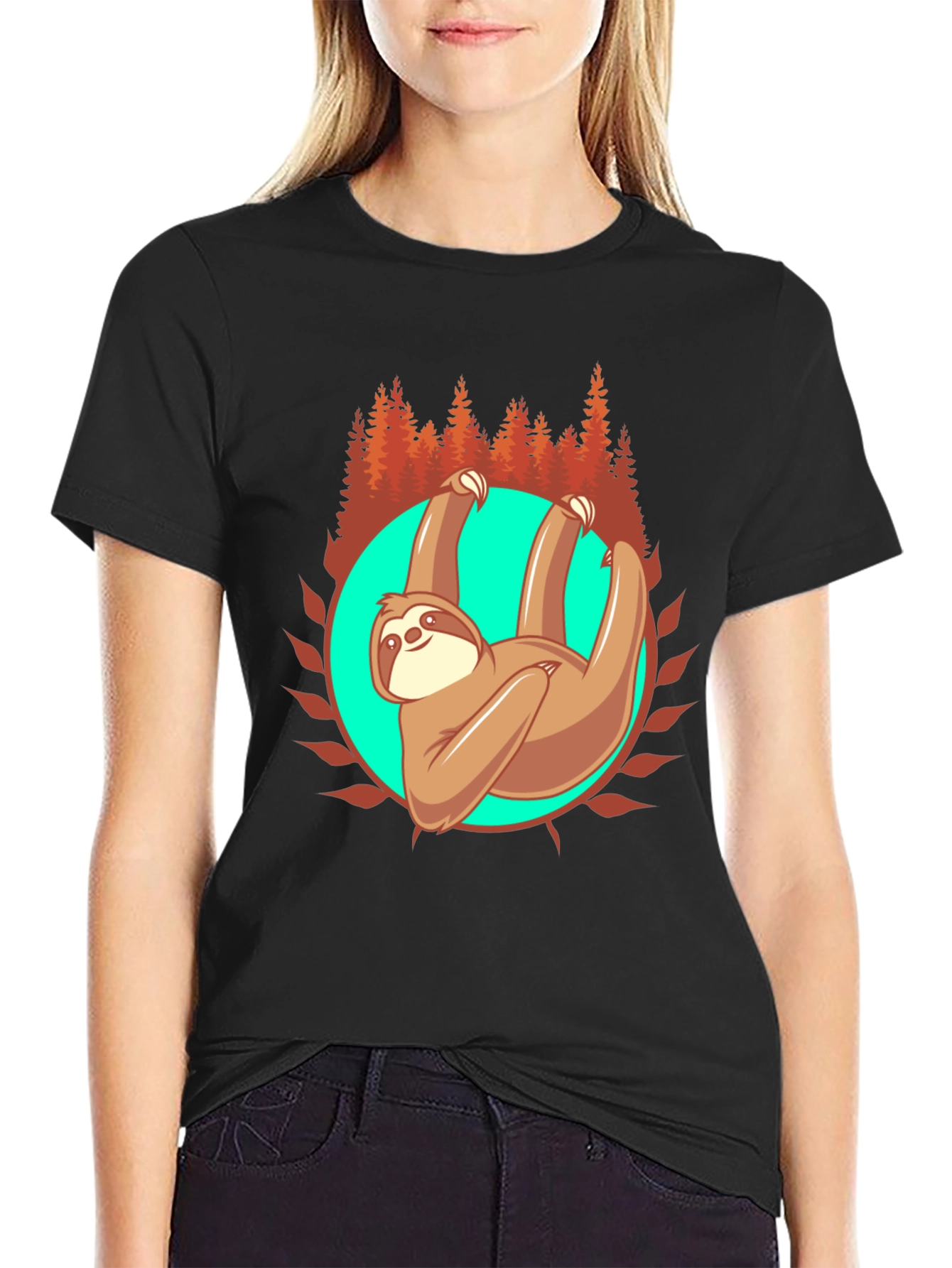 Sloth in Nature Graphic T-Shirt - Black