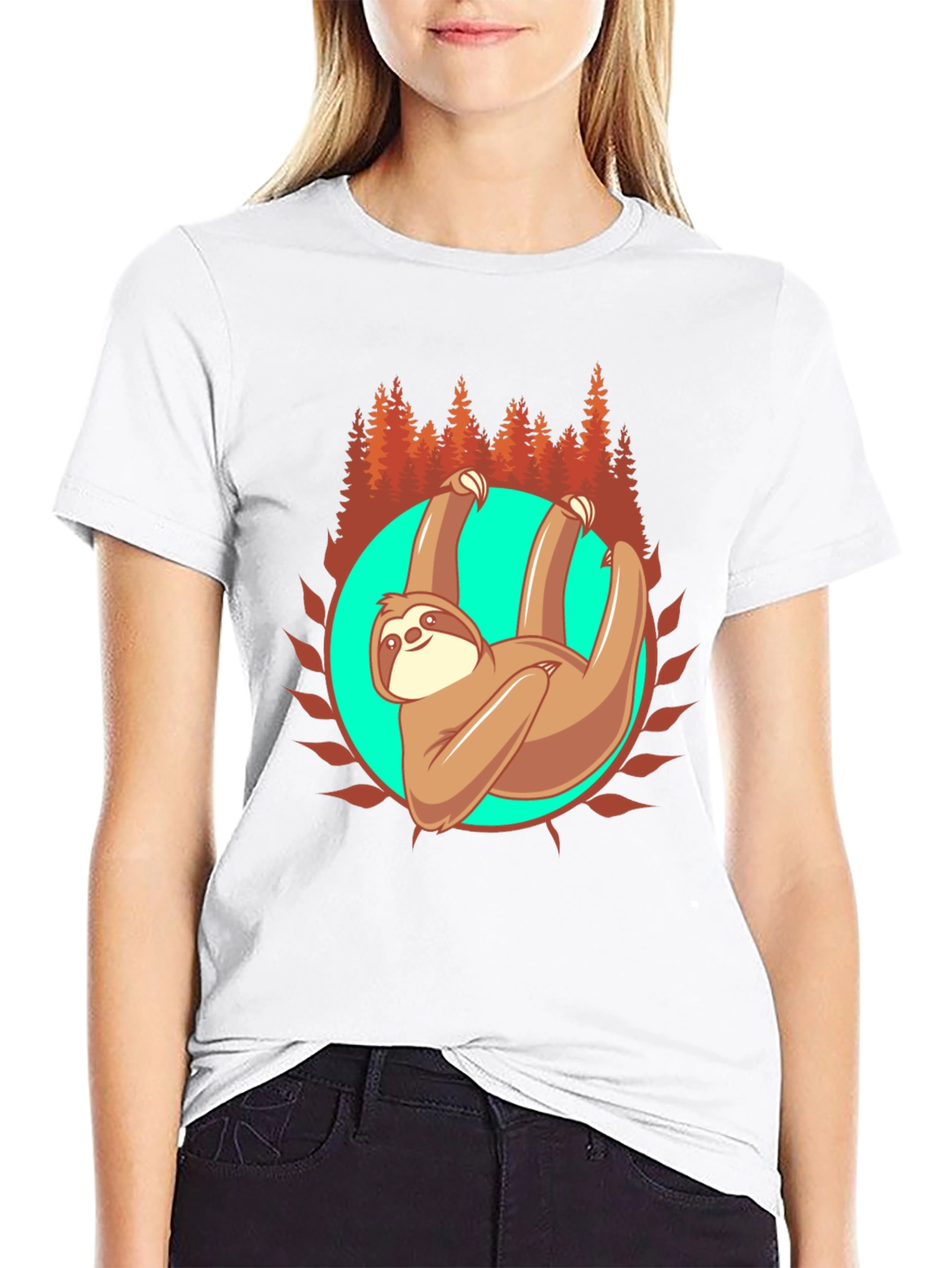 Sloth in Nature Graphic T-Shirt - Black
