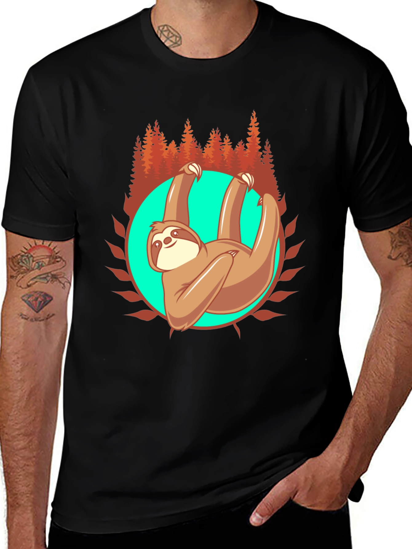 Sloth in Nature Graphic T-Shirt - Black
