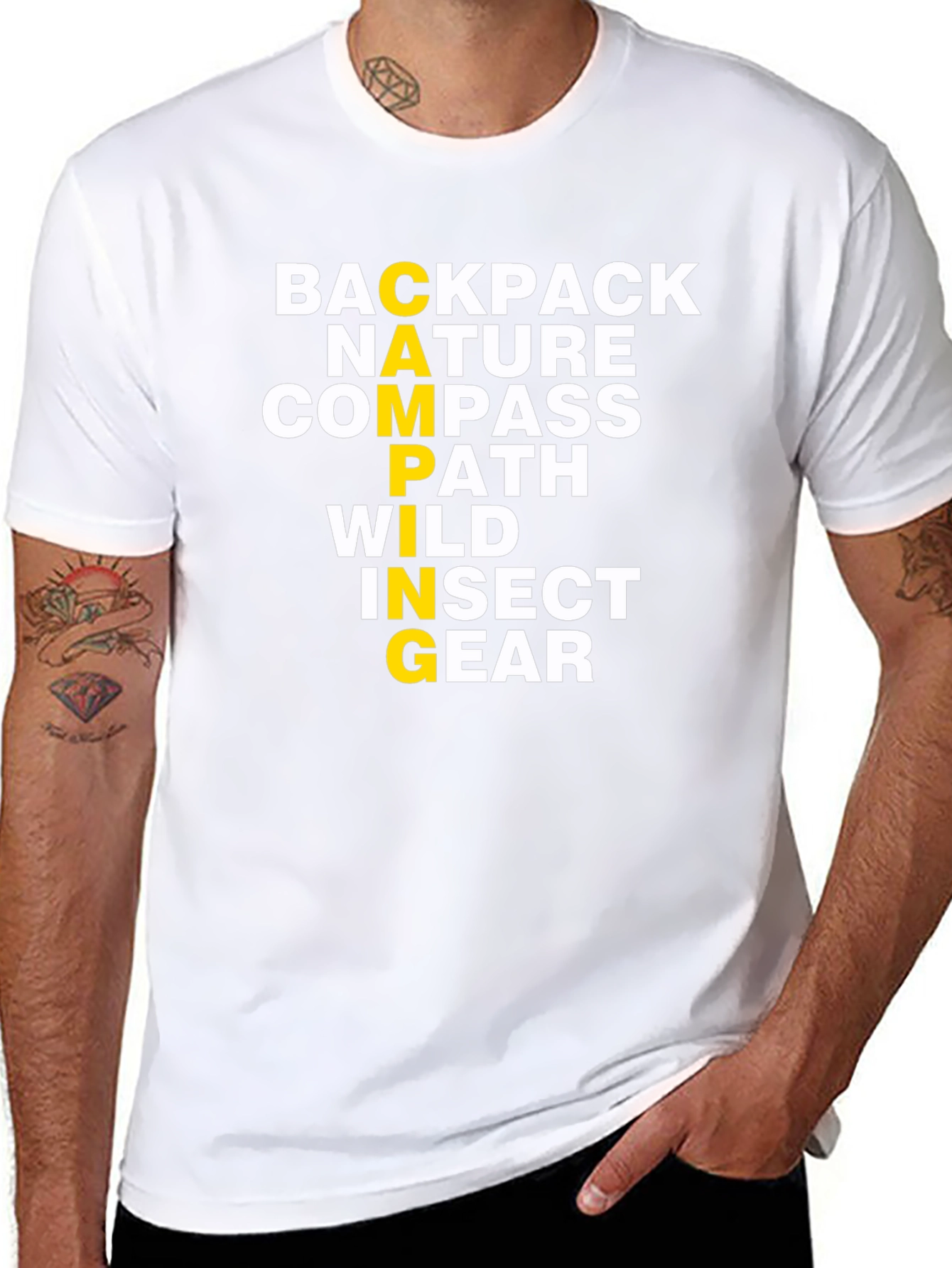 Camping Word Graphic T-Shirt - Backpack Nature Compass