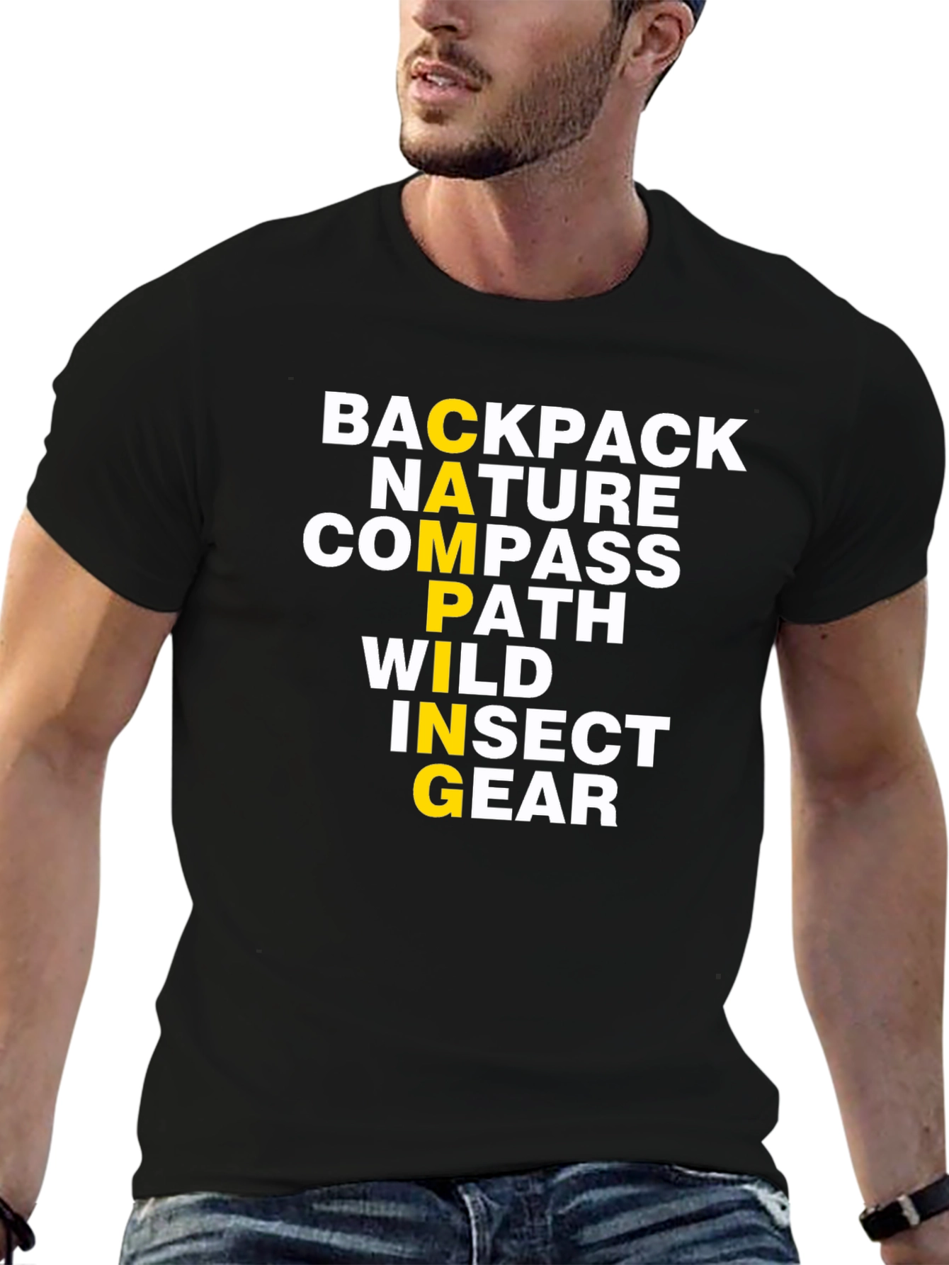 Camping Word Graphic T-Shirt - Backpack Nature Compass