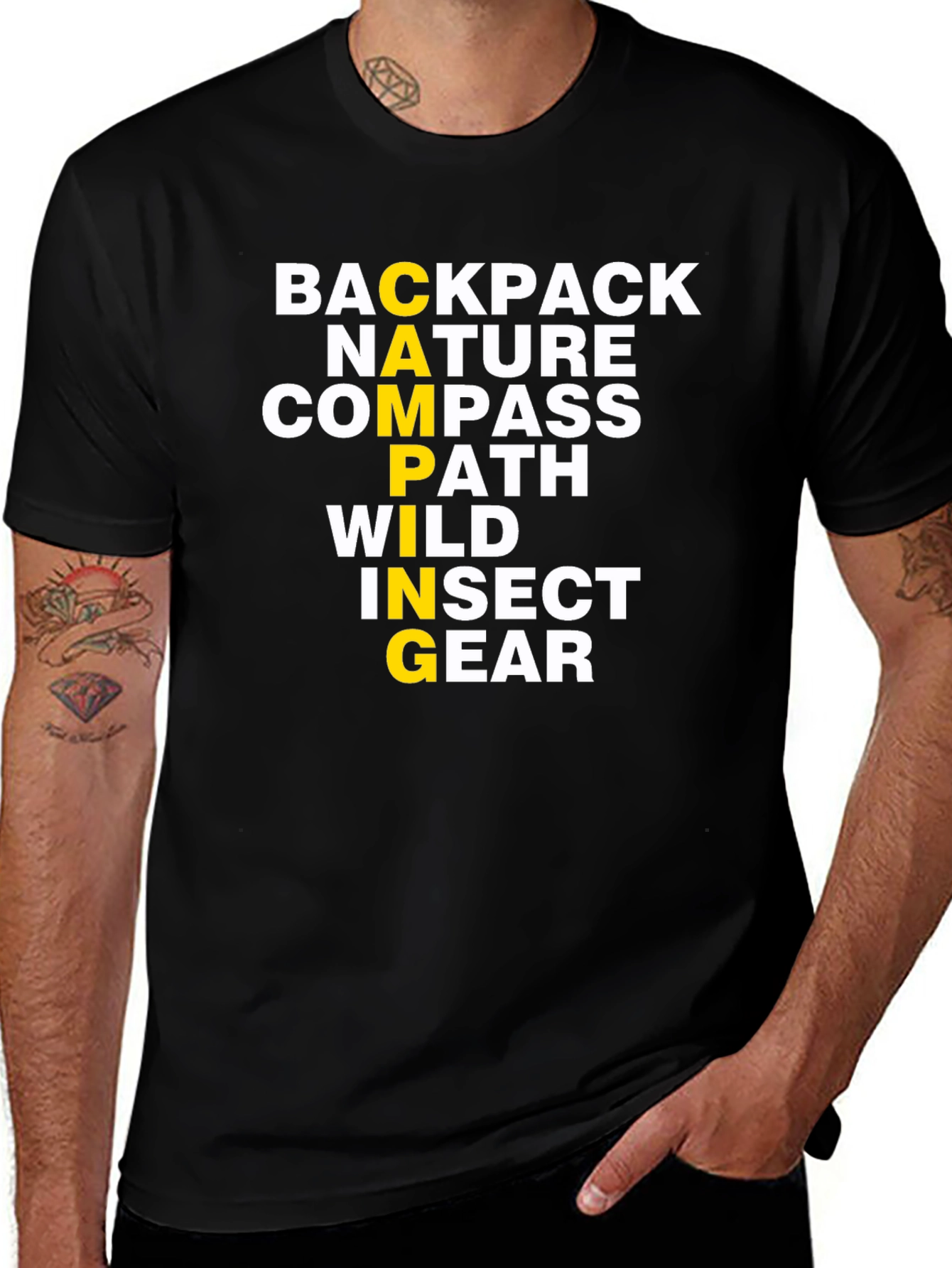 Camping Word Graphic T-Shirt - Backpack Nature Compass