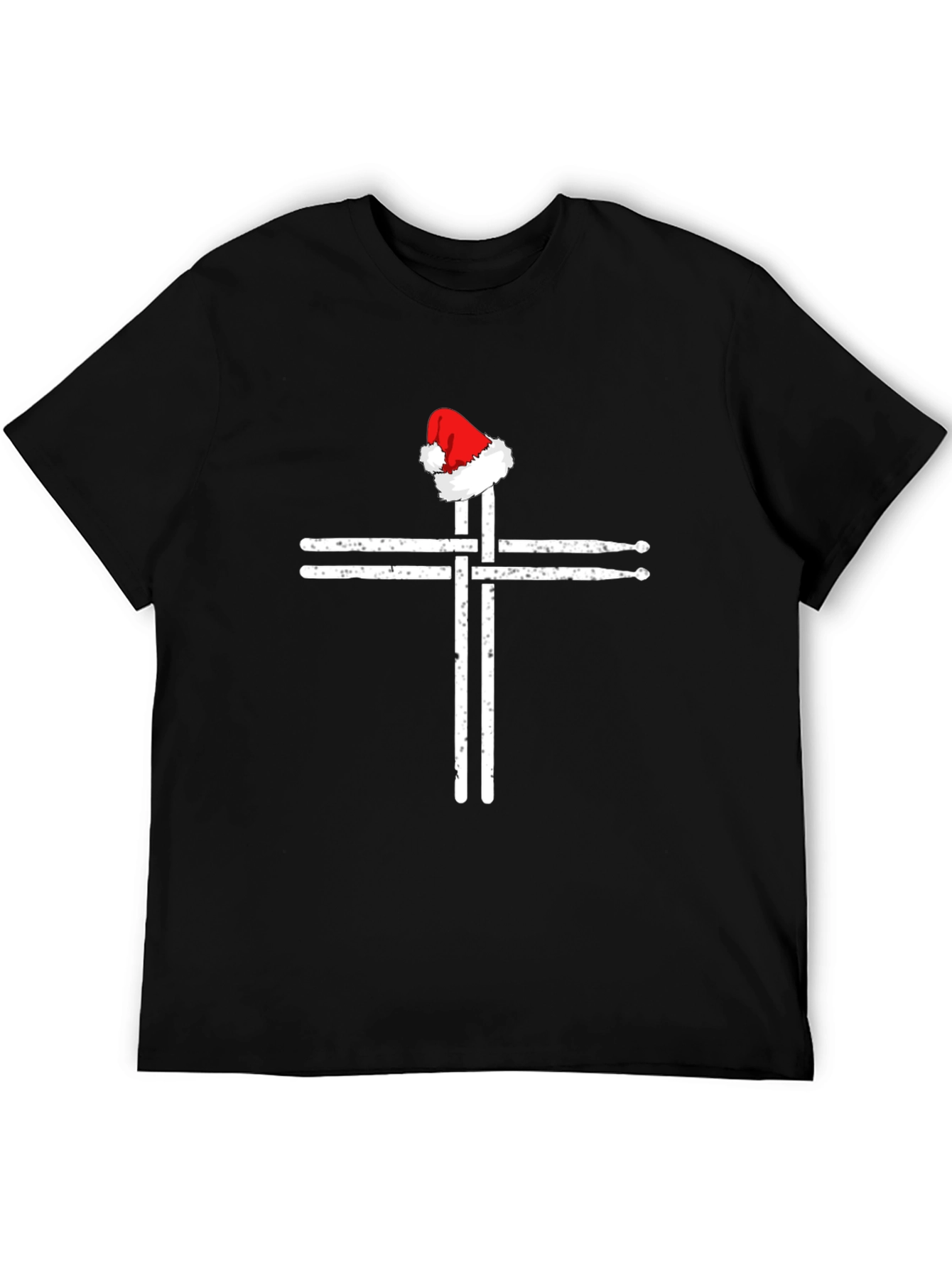 Drumsticks Cross Santa Hat T-Shirt - Black Graphic Tee