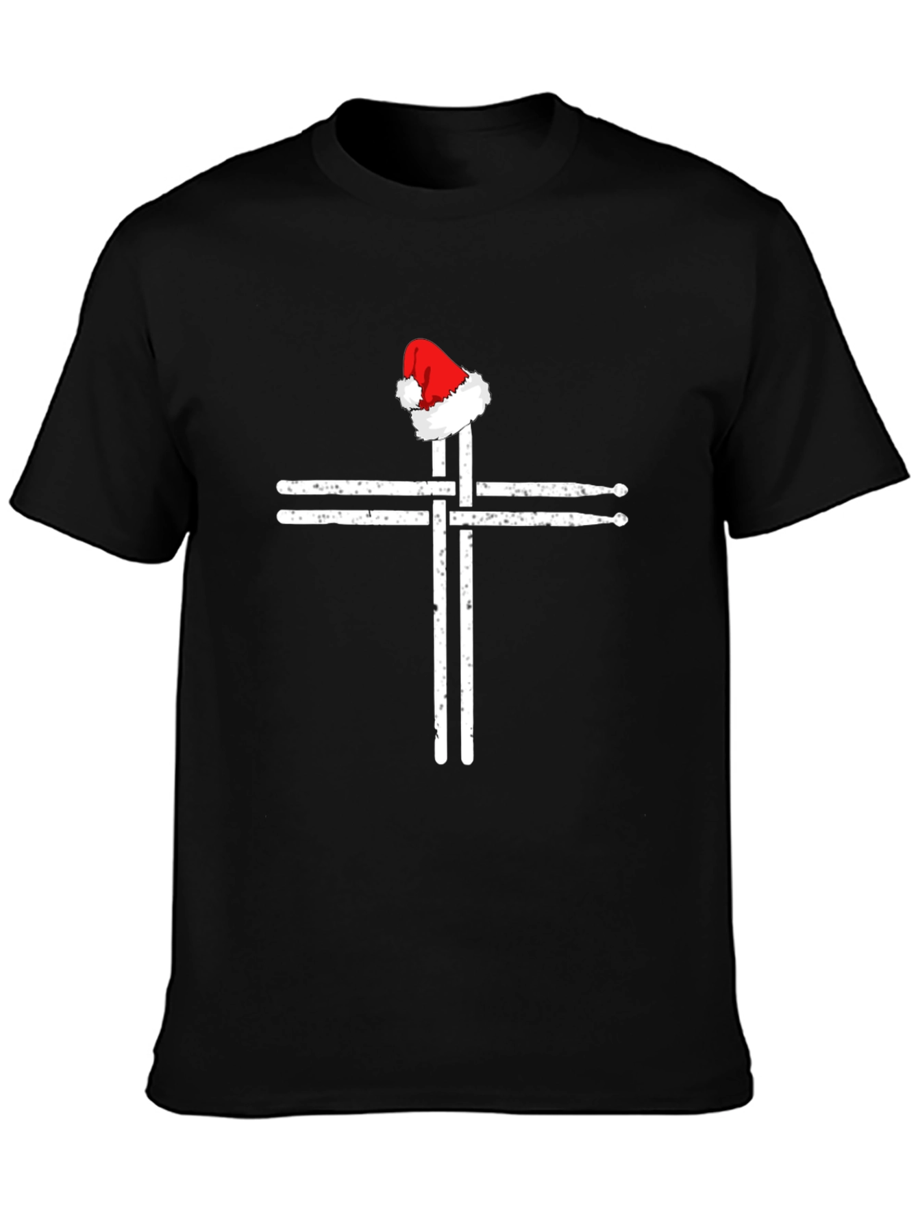 Drumsticks Cross Santa Hat T-Shirt - Black Graphic Tee