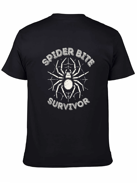 Spider Bite Survivor Graphic Tee - Black Cotton T-Shirt