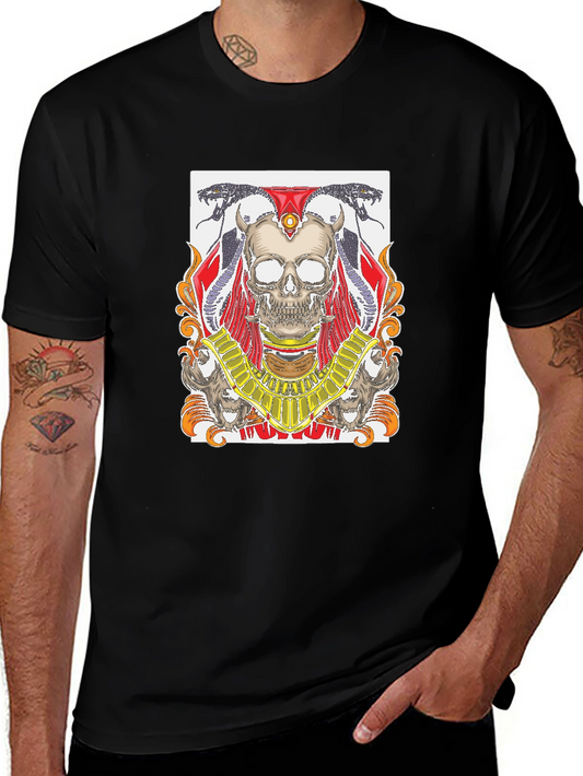 Skull & Serpent Graphic Tee - Black Crew Neck T-Shirt